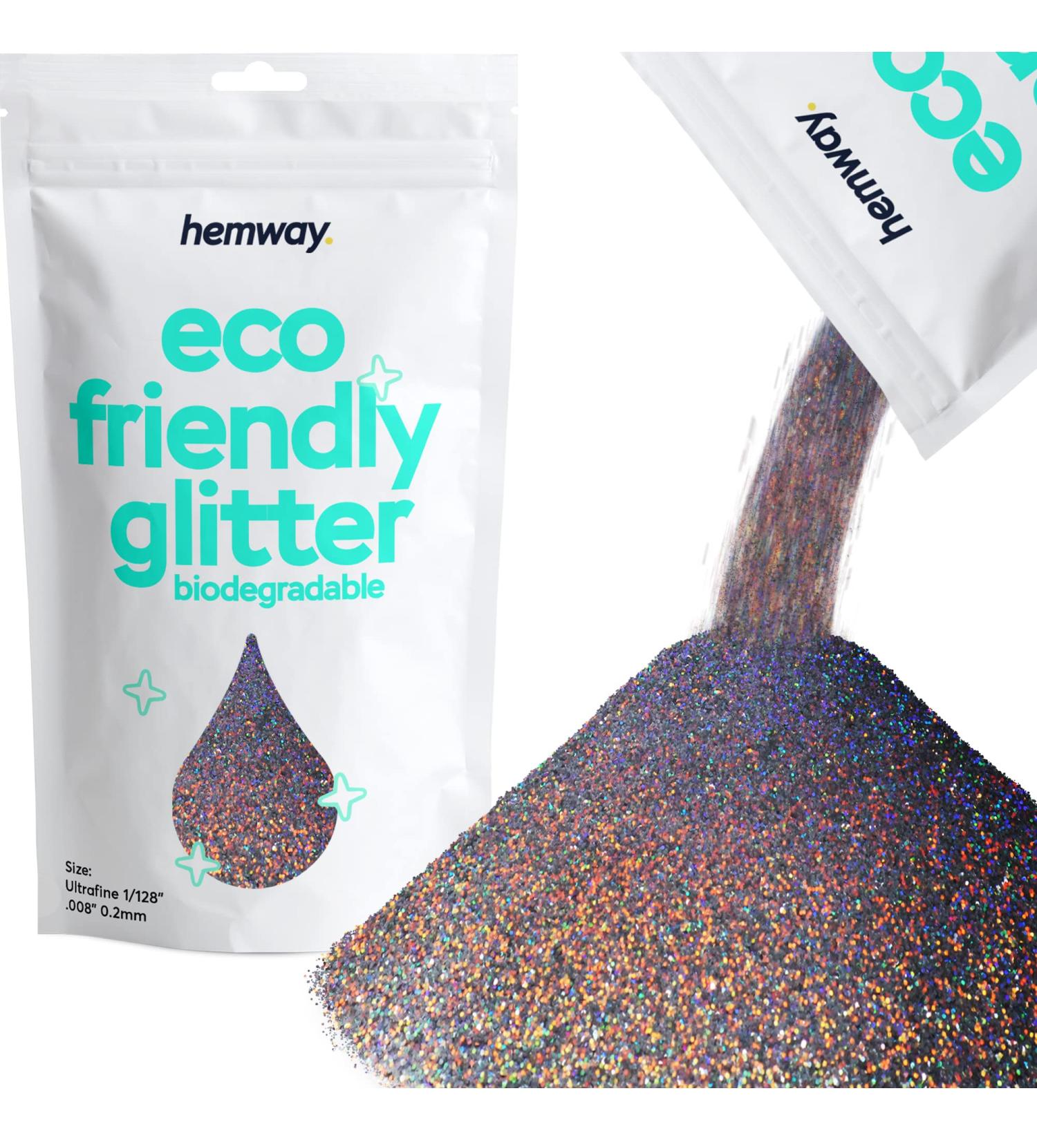 Hemway Biodegradable Eco Body Glitter - Cosmetic Safe Gun Metal Holographic - 100g Fine Grade 1/128 | Eco-Friendly Cosmetic Glitter - Buy Online on GoSupps.com