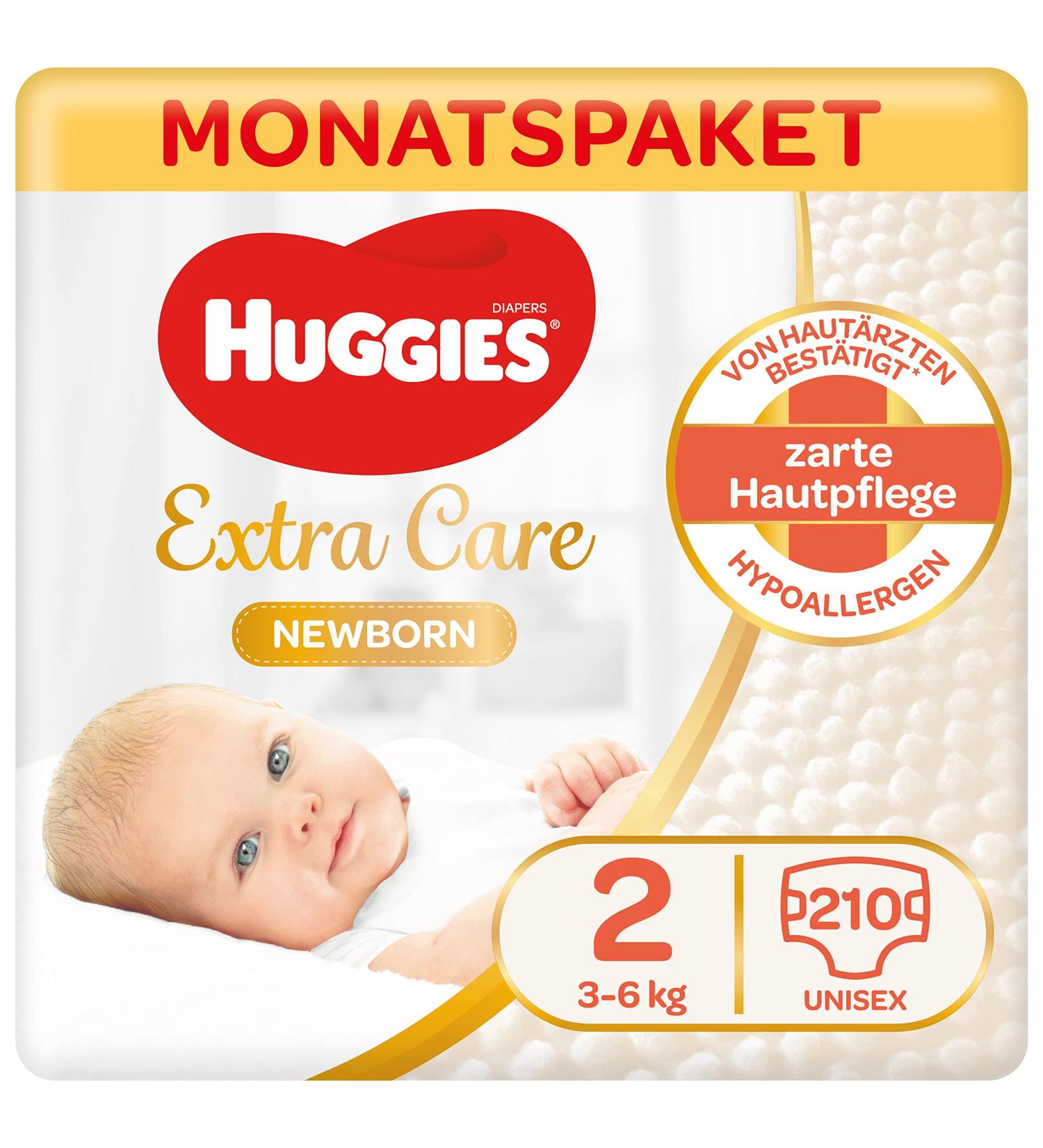 Huggies Newborn Baby Diapers Size 2 (3-6 kg) - 210 Count Monthly Pack | Premium Comfort for Newborns - International Shipping Available - Buy Online on GoSupps.com