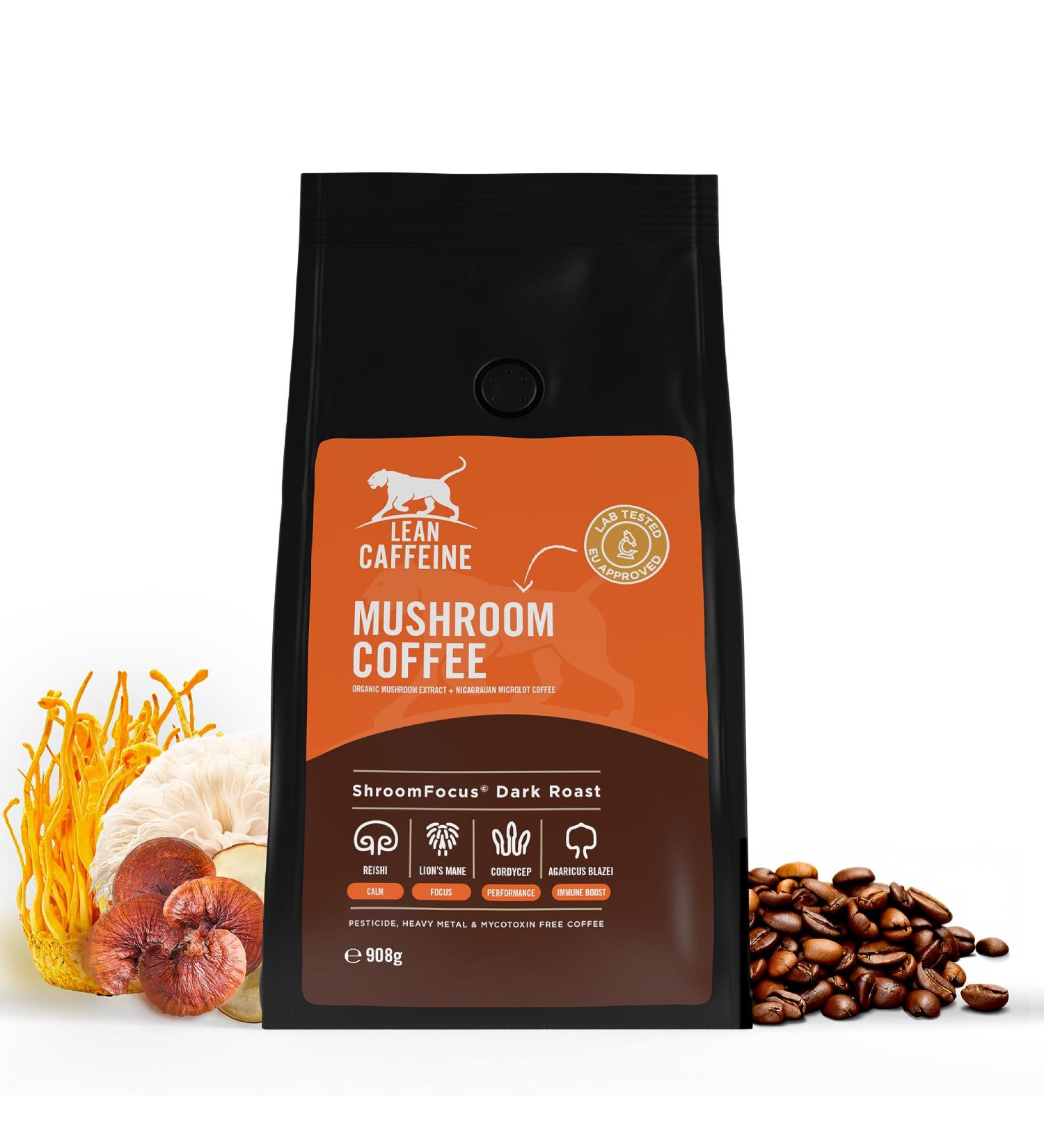 Lean Caffeine Mushroom Coffee Ground 412g | Mushroom Extract Powder Blend | Mycotoxin Free Lions Mane Reishi Cordyceps Agaricus Blazei | Bulletproof Coffee - Pack of 1 - Buy Online on GoSupps.com