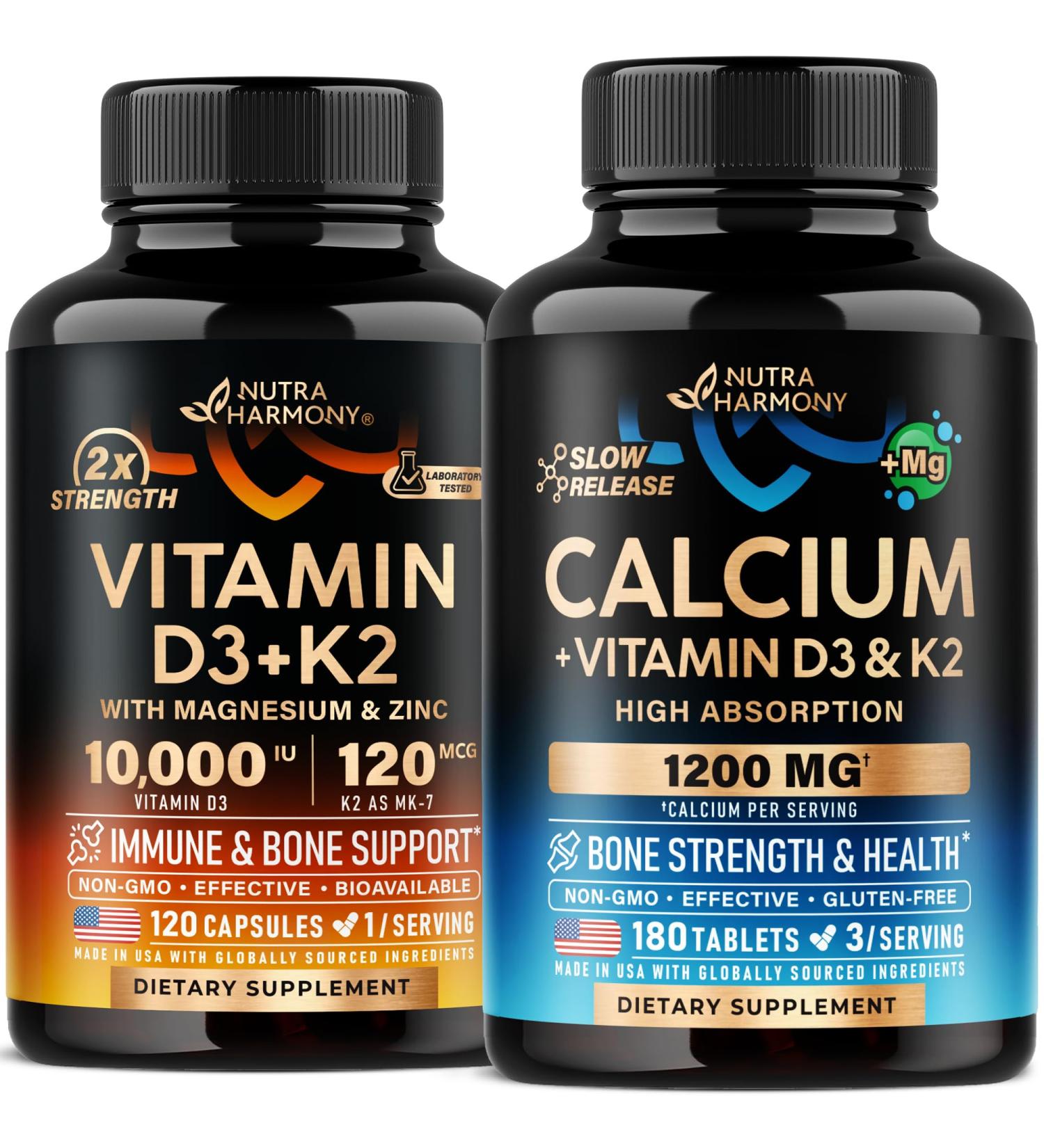 NUTRAHARMONY Vitamin D3 K2 Capsules & Calcium Tablets