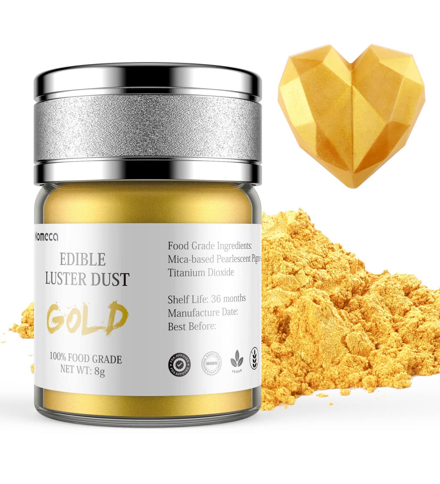 Nomeca Edible Luster Dust 8g Food Grade Gold Cake Dust - Metallic Shimmer Christmas Coloring Powder for Decorating Baking Fondant Gumpaste Chocolate Candy Drinks Cookies - Buy Online on GoSupps.com