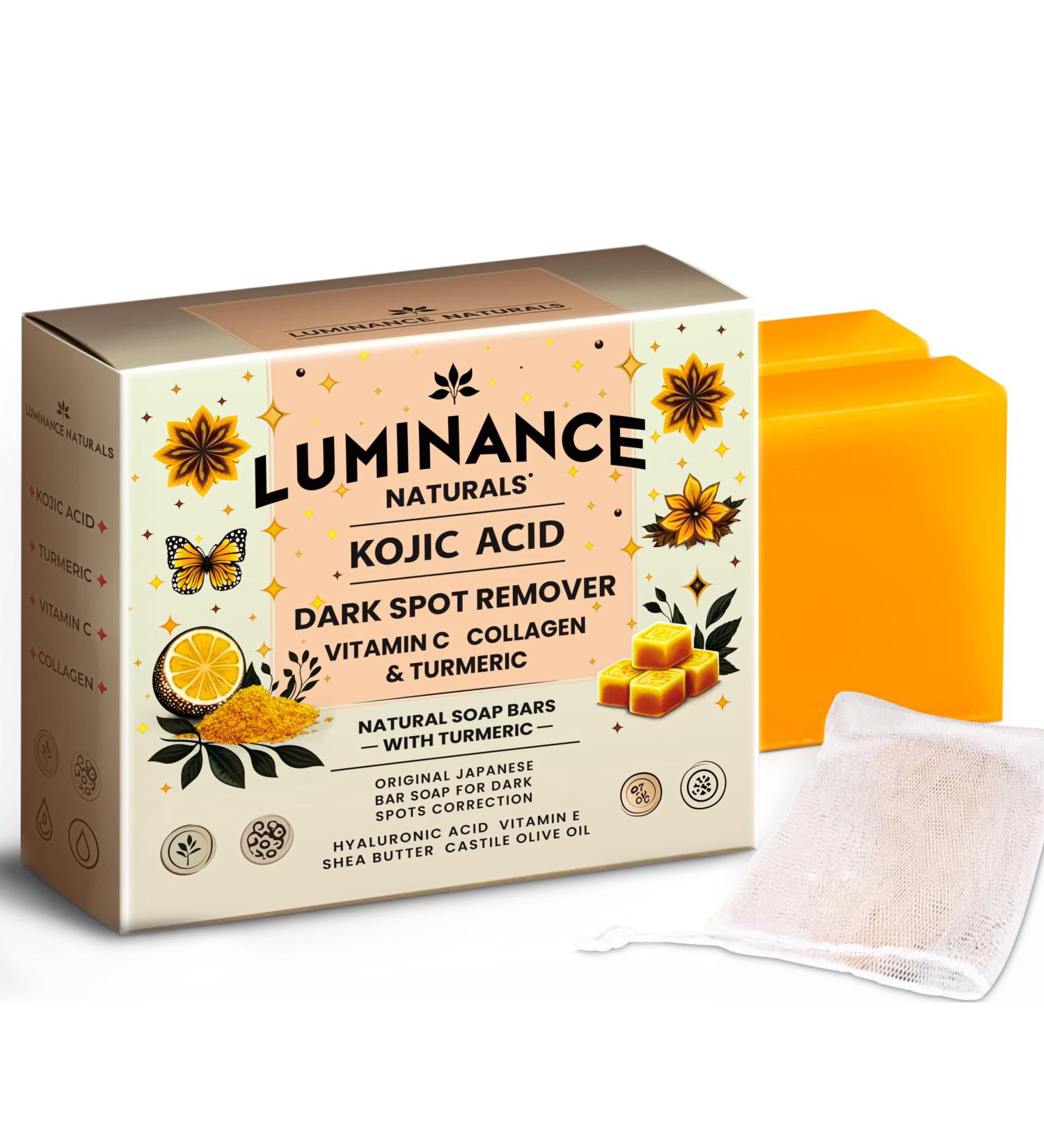 Turmeric & Kojic Acid Soap for Dark Spot Removal - Vitamin C Retinol Collagen & Hyaluronic Acid | Skin Rejuvenation (2 Pack - Buy Online on GoSupps.com