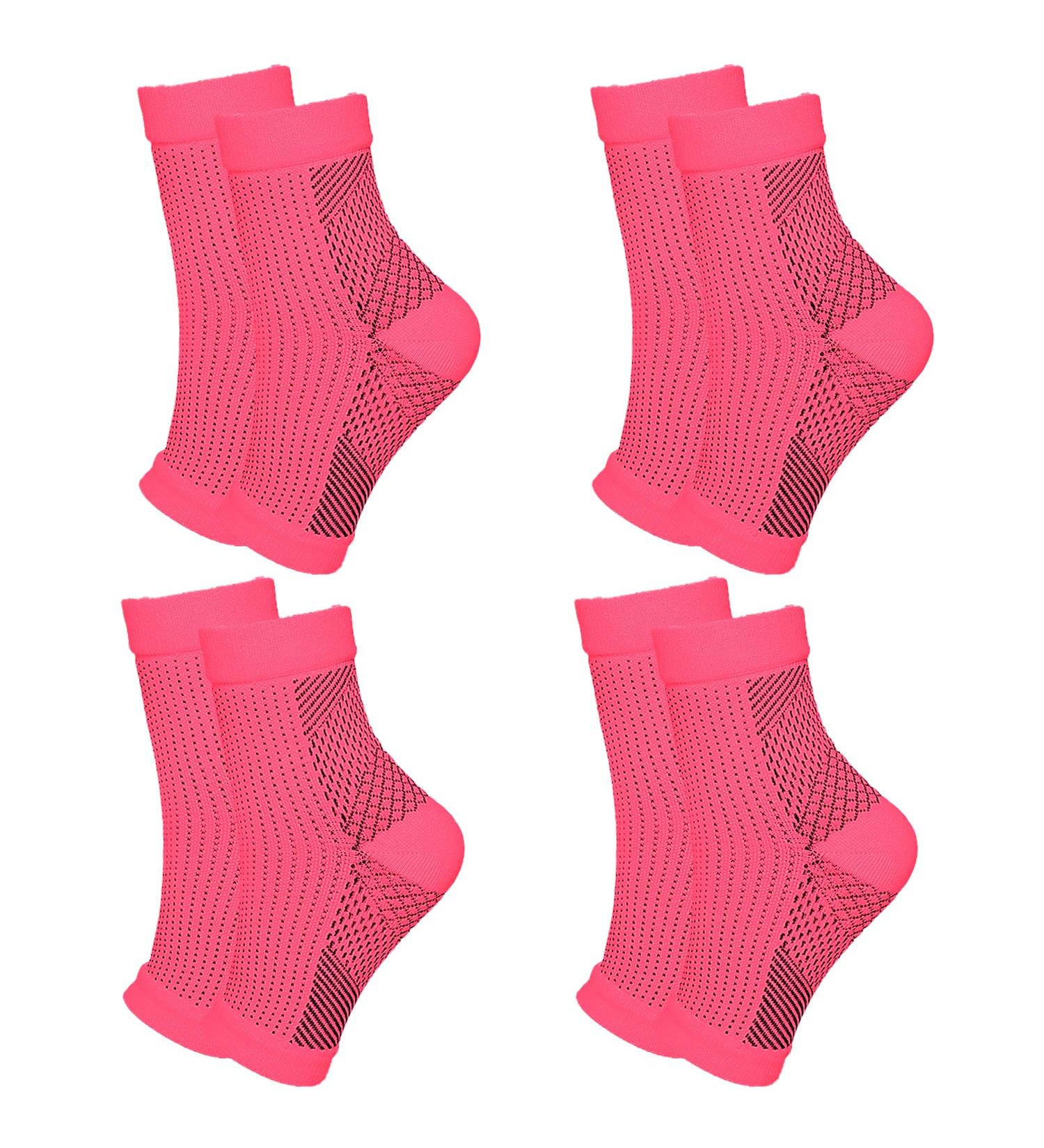 4 Pairs Plantar Fasciitis Socks Neuropathy Socks Ankle Compression Socks for Women Men Medical Ankle Support Brace Wide Calf Compression Socks for Flying Running S (2-4.5) 4 Pairs Pink - Buy Online on GoSupps.com