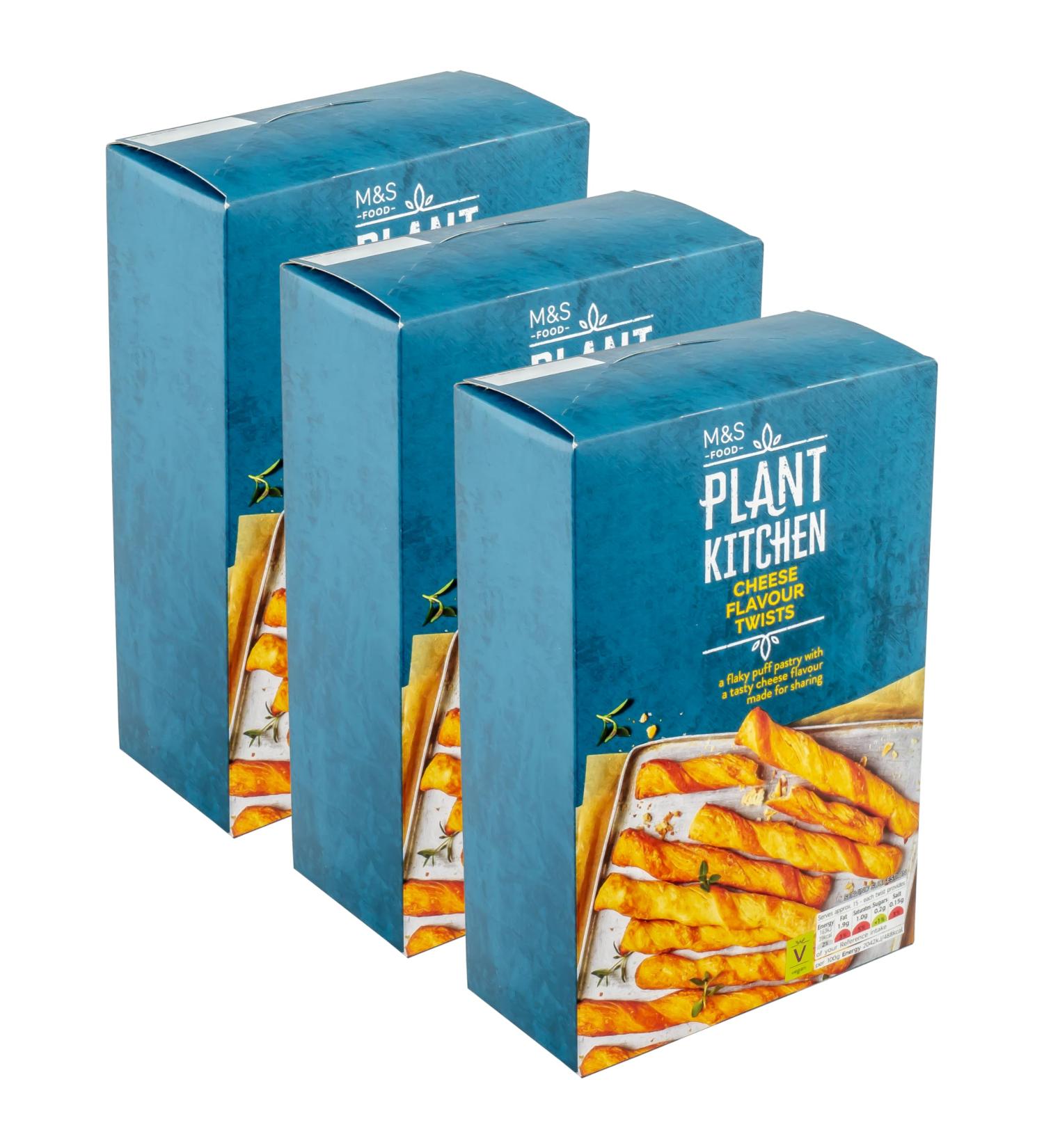 M&S Marks & Spencer Vegan Plant Kitchen Cheese Flavour Twists Flaky Puff Pastry Made in Switzerland 375g (3 x 125g)