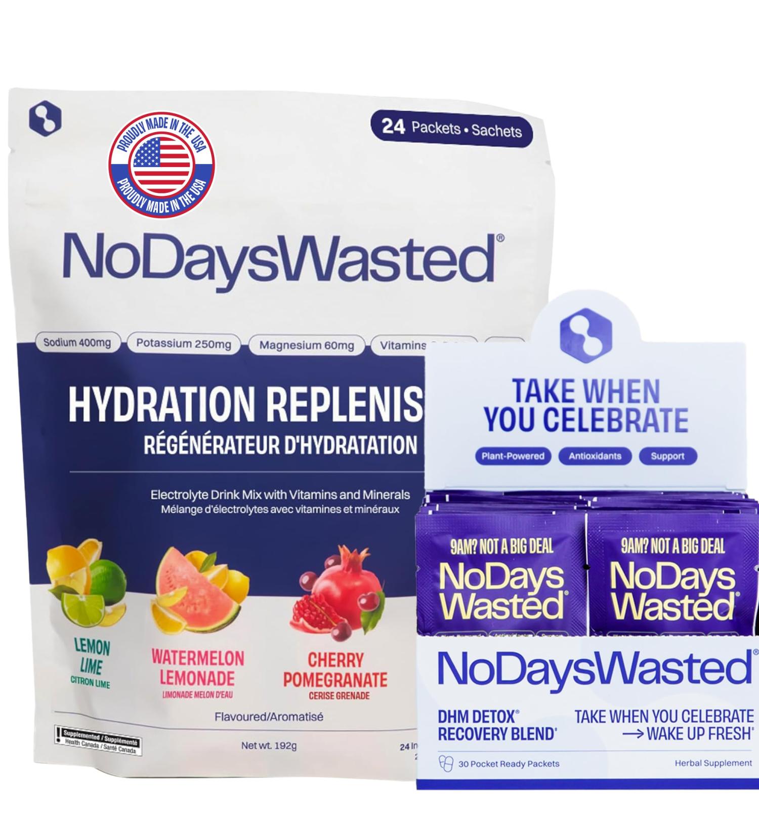No Days Wasted DHM Detox 30 Servings - Dihydromyricetin (DHM Supplement) with Hydration Replenisher Electrolyte Replacement Stick Packets