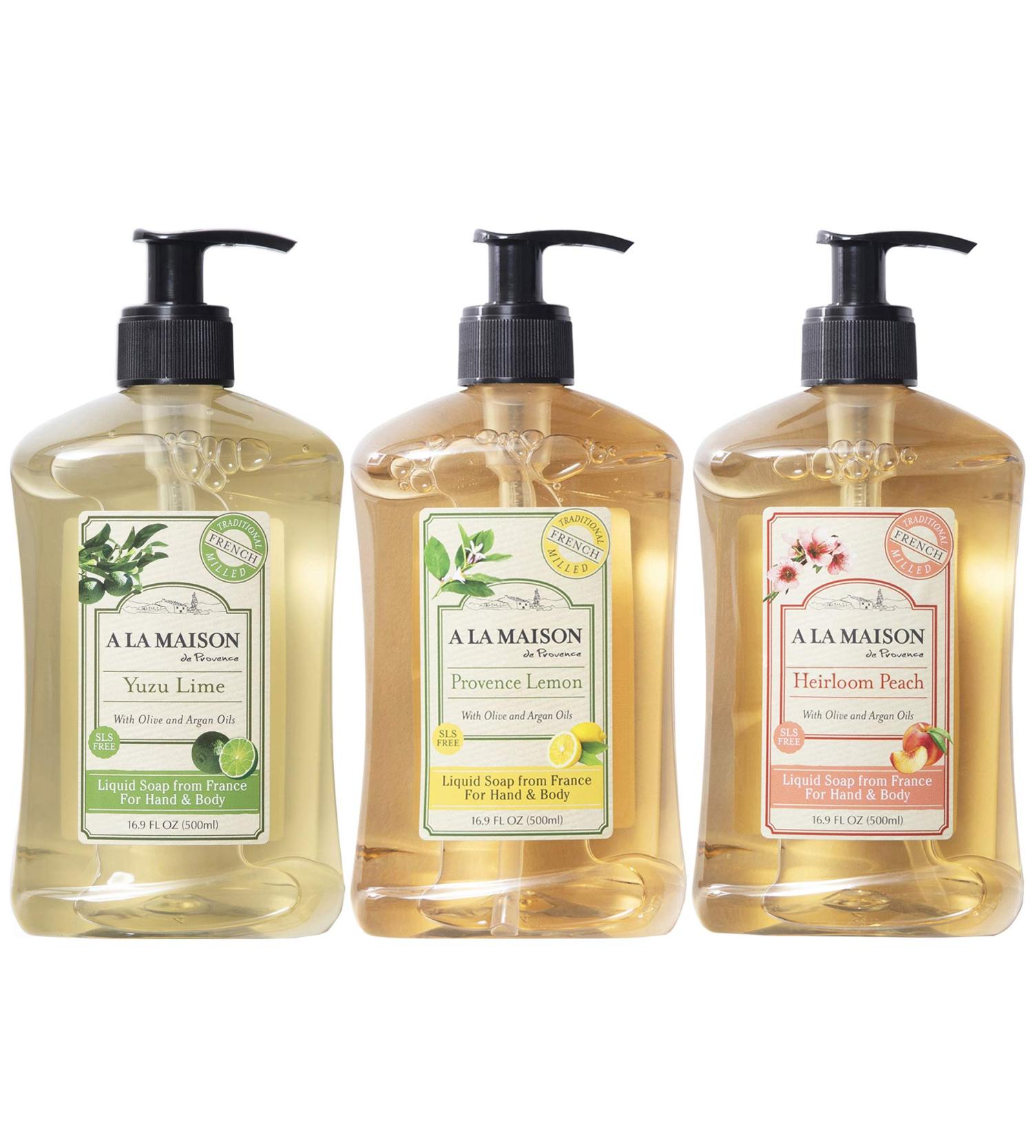 A LA MAISON Liquid Hand Soap Variety Pack - Yuzu Lime, Provence Lemon, Heirloom Peach - Natural Moisturizing Soap (3 Pack 16.9 oz) - Buy Online on GoSupps.com