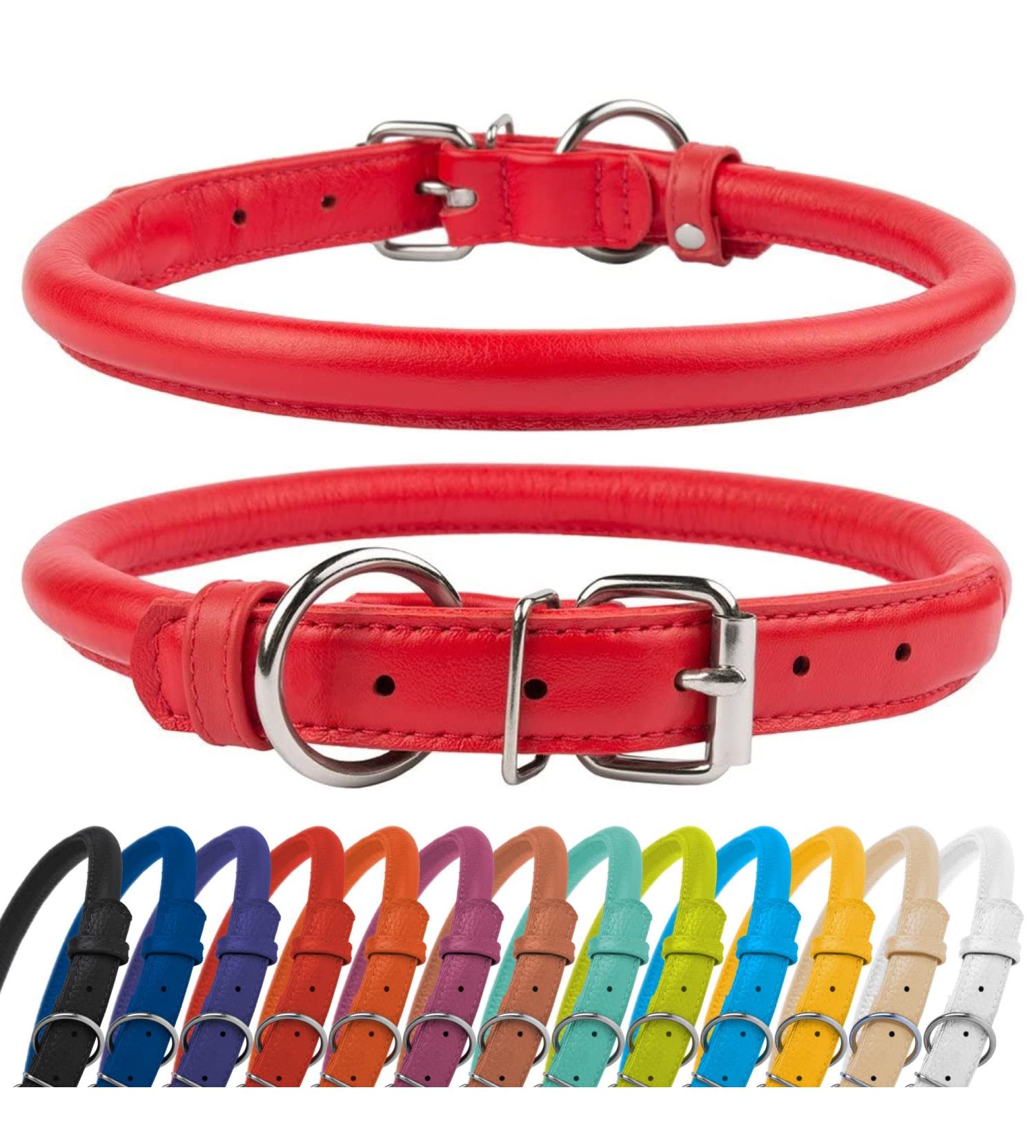 Collardirect Handmade Round Leather Dog Collar - Soft Padded Rolled Design for Small to Big Pets - Available in Black Pink Red Purple Blue (35-40 cm) - Buy Online on GoSupps.com