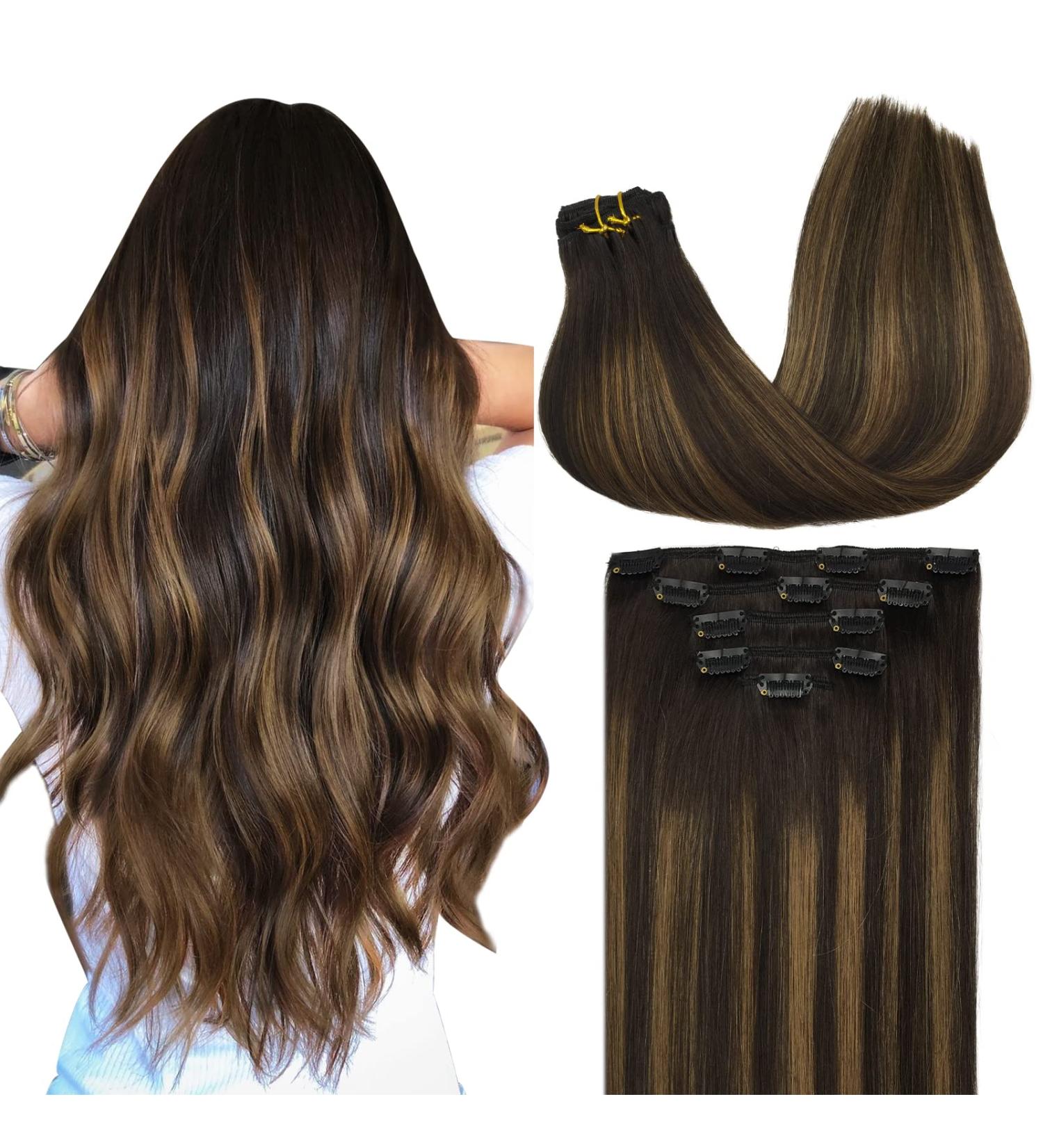 MAXITA Remy 16 Clip in Real Human Hair Extensions - Dark Brown Chestnut Brown - 75g - Buy Online on GoSupps.com
