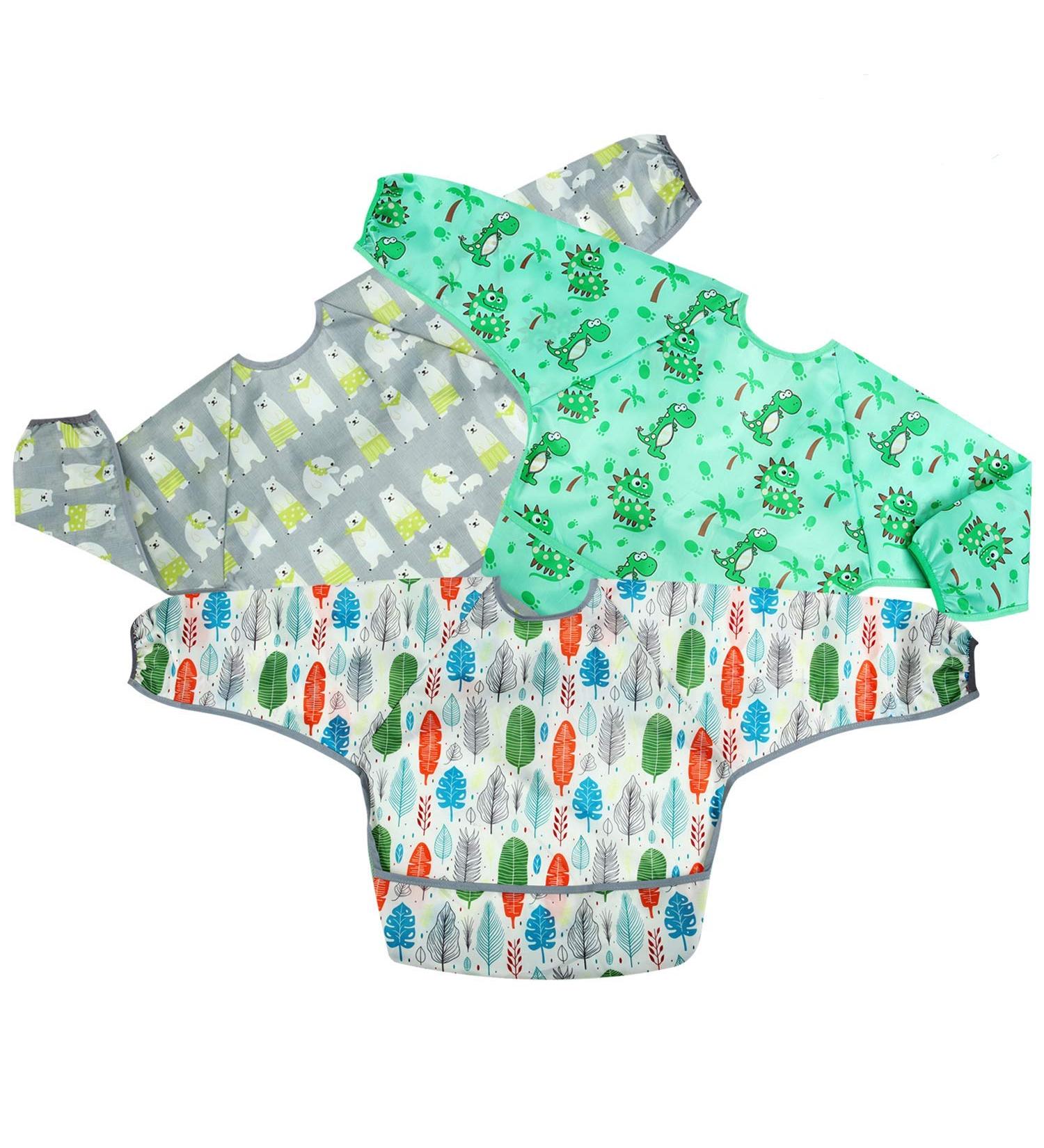 PandaEar Long Sleeve Bib 3-Pack | Smock Pocket Crumb Catcher Apron | 12-48 Months | Pack of 3 - Buy Online on GoSupps.com