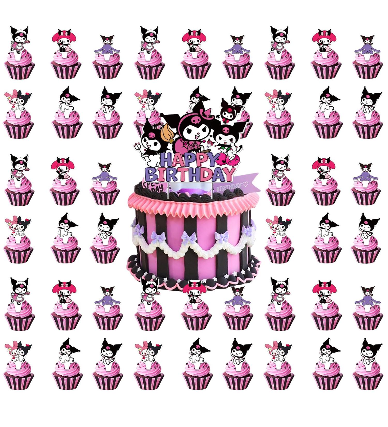 Educatgame 48 Kawaii Cupcake Toppers with 1 Happy Birthday Cake Topper Cute Cartoon Anime Themed Party Supplies Perfect for Birthday Party Decorations (A) - Buy Online on GoSupps.com