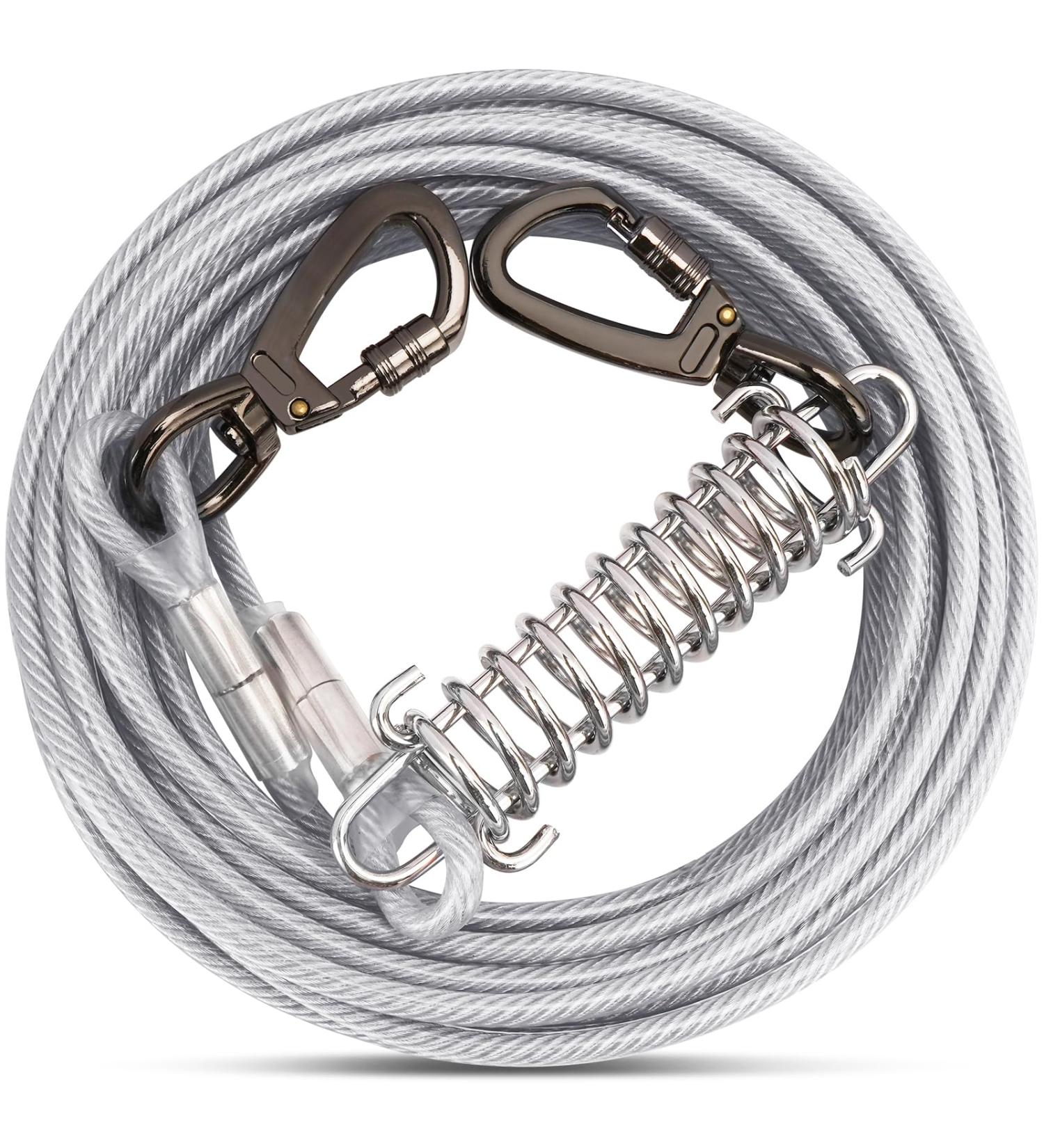 Premium Tie Out Linen for Dogs - Shock-Damping Spring 3-15m | Durable Dog Leash for Courtyards & Farms - Silbrig Color - Buy Online on GoSupps.com