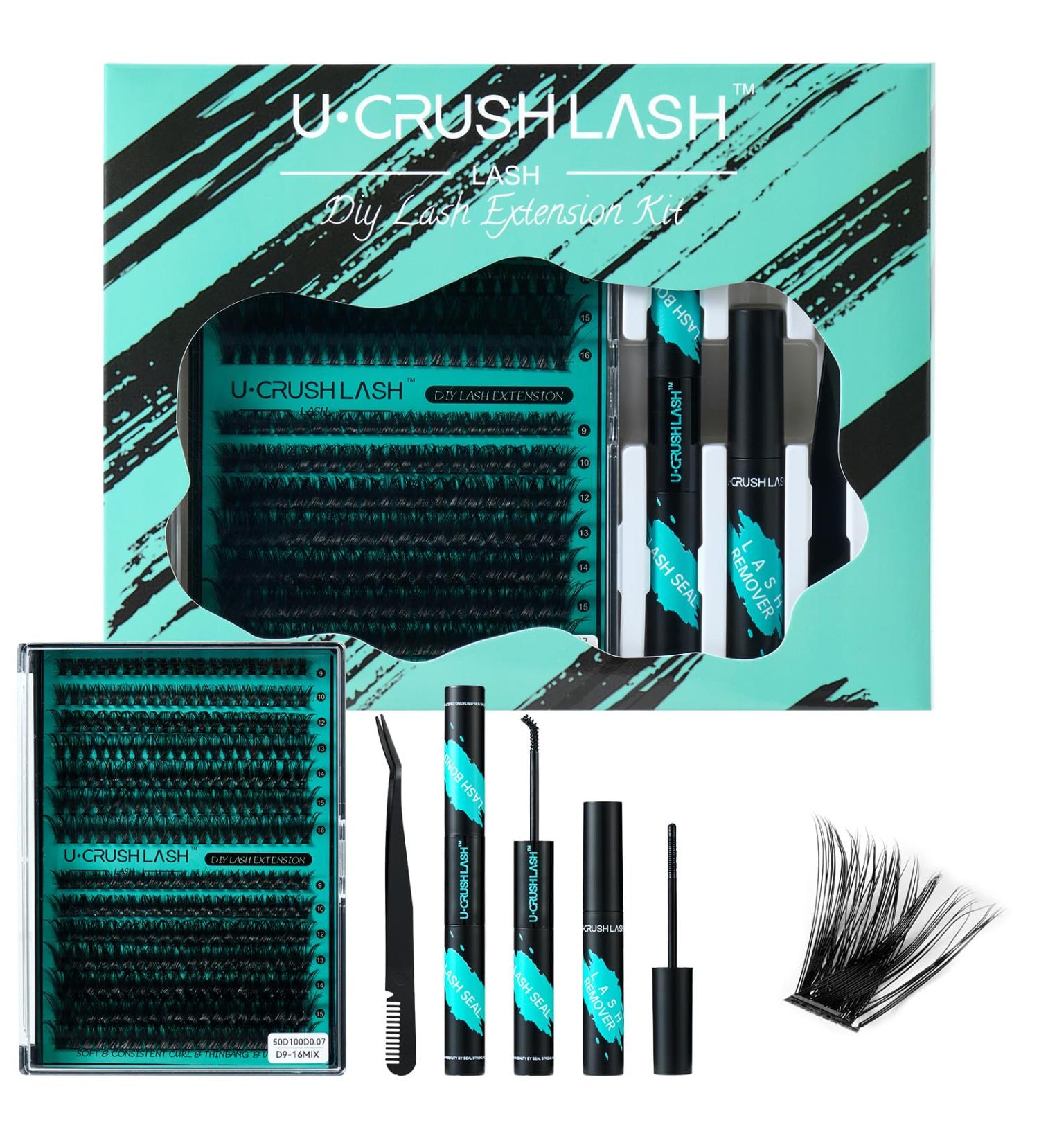 U CRUSHLASH DIY Lash Extension Kit - 280pcs 9-16mm 50D & 100D Lashes with Bond & Seal | Complete Eyelash Extension Set for Self Use - Buy Online on GoSupps.com