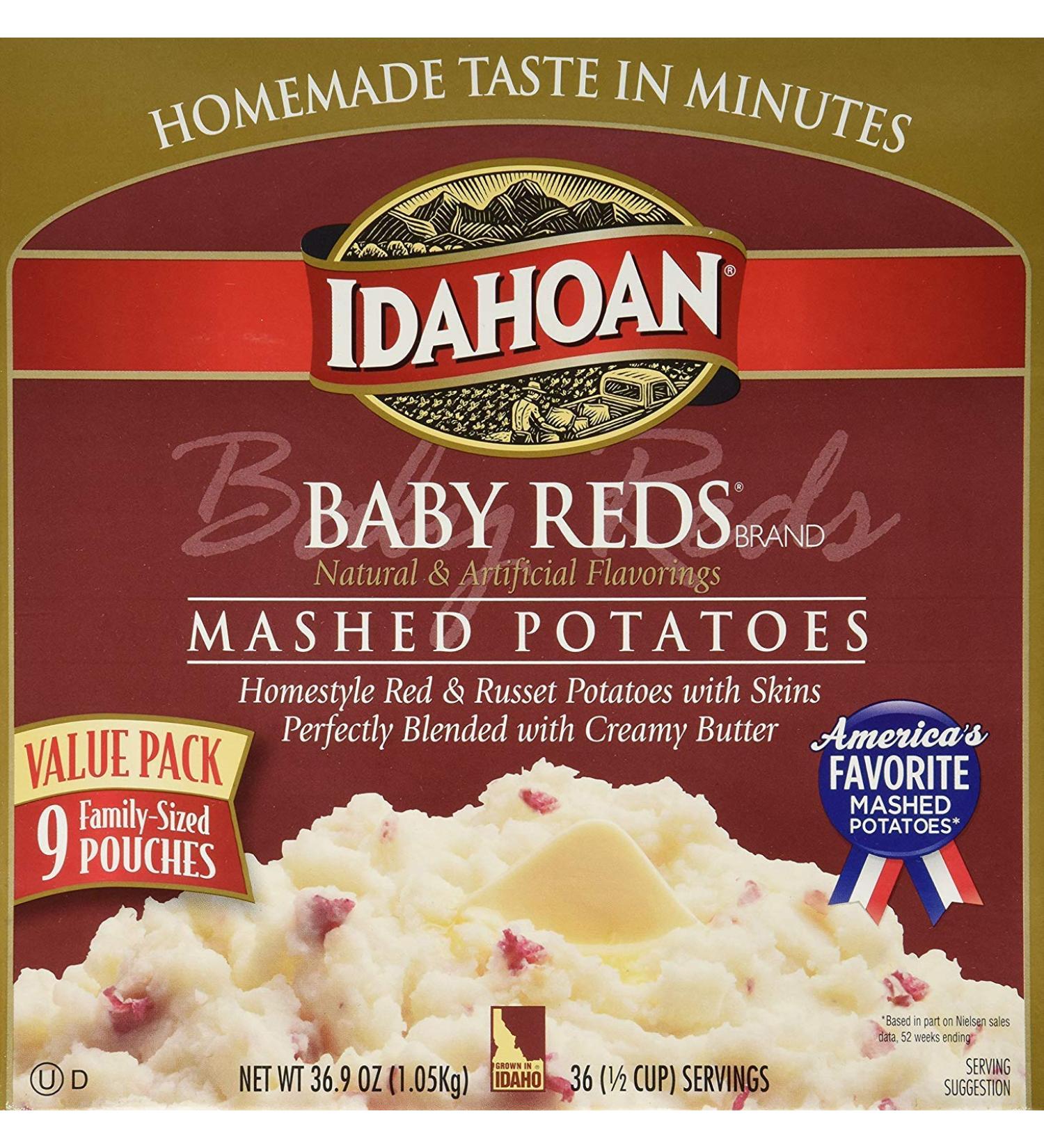 Idahoan Baby Reds Mashed Potatoes  Made with Gluten-Free Red & Russet Potatoes  36.9oz Value Pack includes 9 Pouches (4 Servings Each) - Buy Online on GoSupps.com