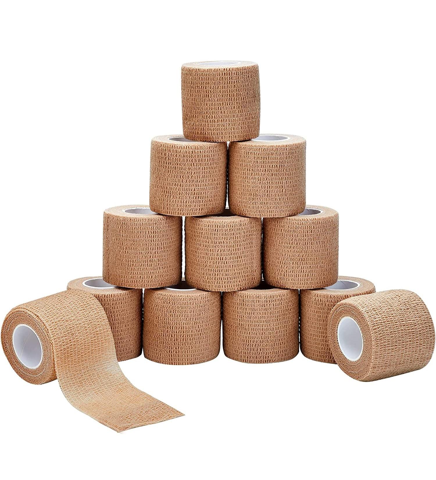 Brown 2 Inch Self Adhesive Bandage Wrap - 5 Yards Cohesive Tape for Sports | 12 Pack Non-Woven Athletic Tape for Wrists, Knees, and Ankles - Buy Online on GoSupps.com