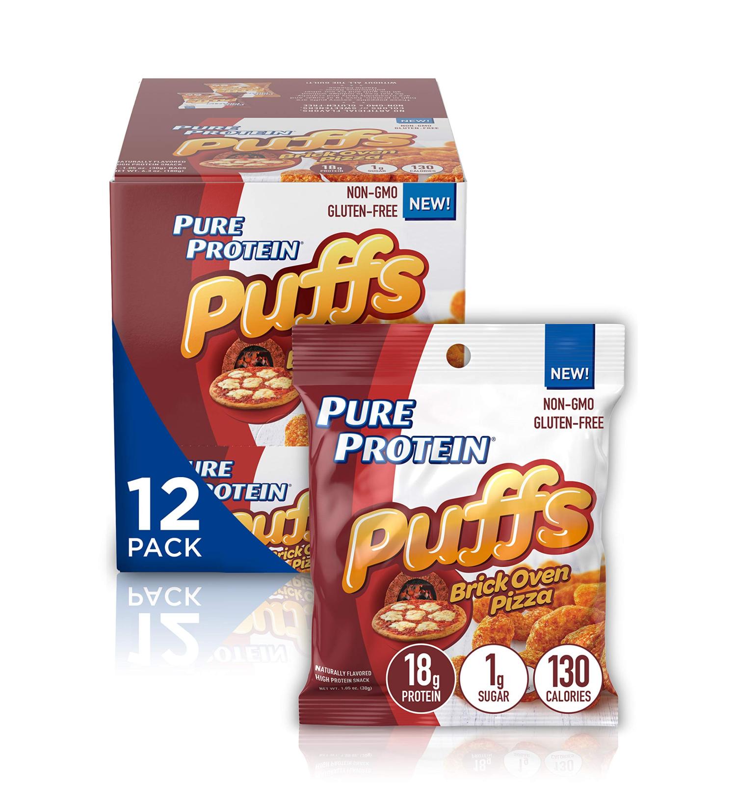 Brick Oven Pizza Pure Protein Puffs - 18g Protein High Protein Snack - 1.05oz, 12 Count - Buy Online on GoSupps.com