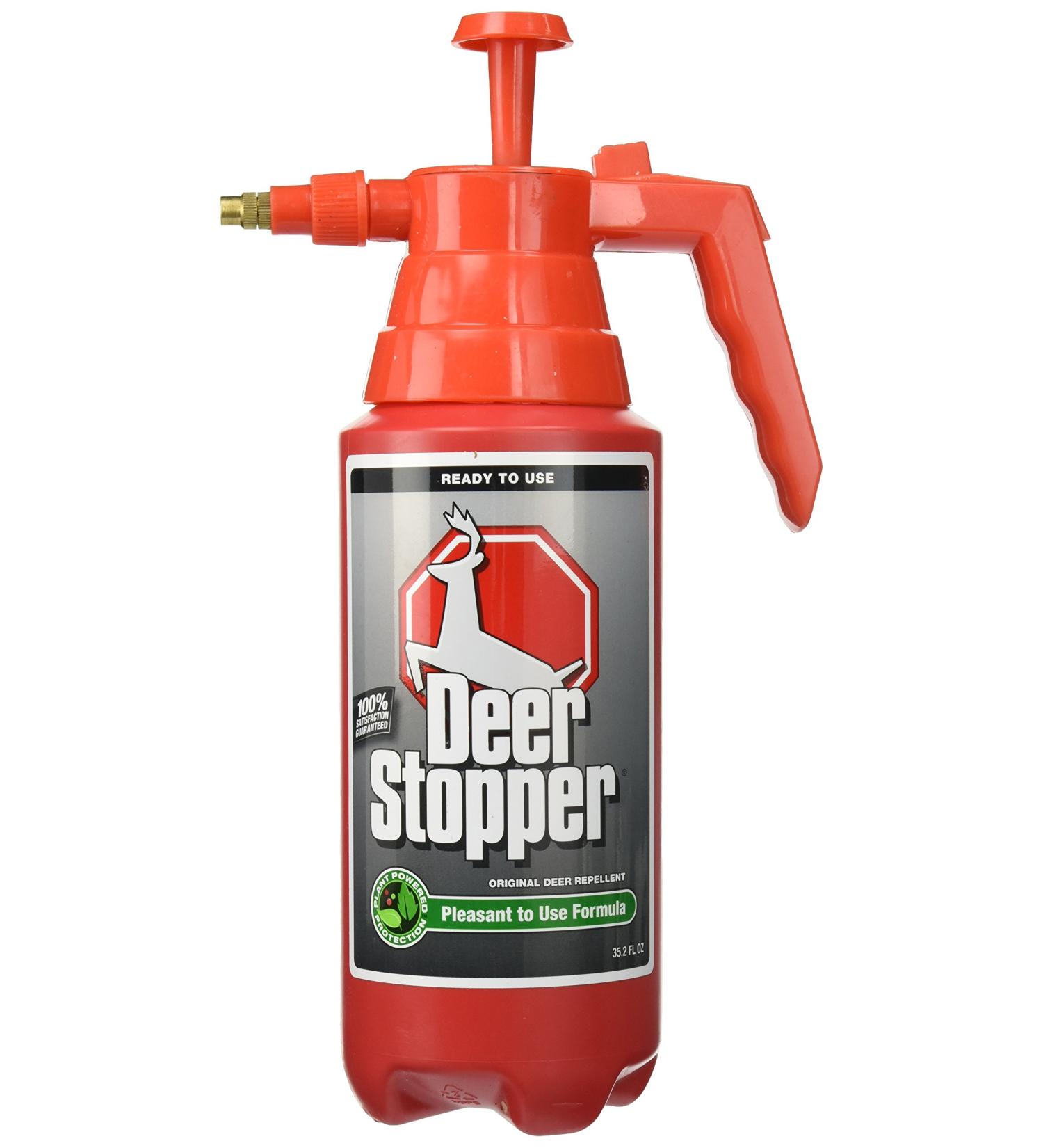 Deer Stopper Liquid Animal Stopper Repellent All Natural Effective All Year Round Safe for People and Pets No Harsh Chemicals Ready to Use Deer & Moose Repellent - 35.2 oz. Pump Bottle