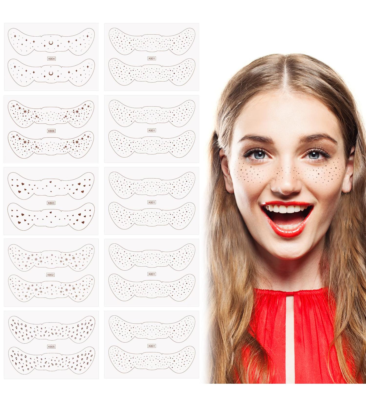 20-Piece Waterproof Temporary Freckle Tattoo Stickers - Natural Looking Henna Freckles for Men, Women, and Girls - Party Makeup Accessories - 5 Styles - Buy Online on GoSupps.com