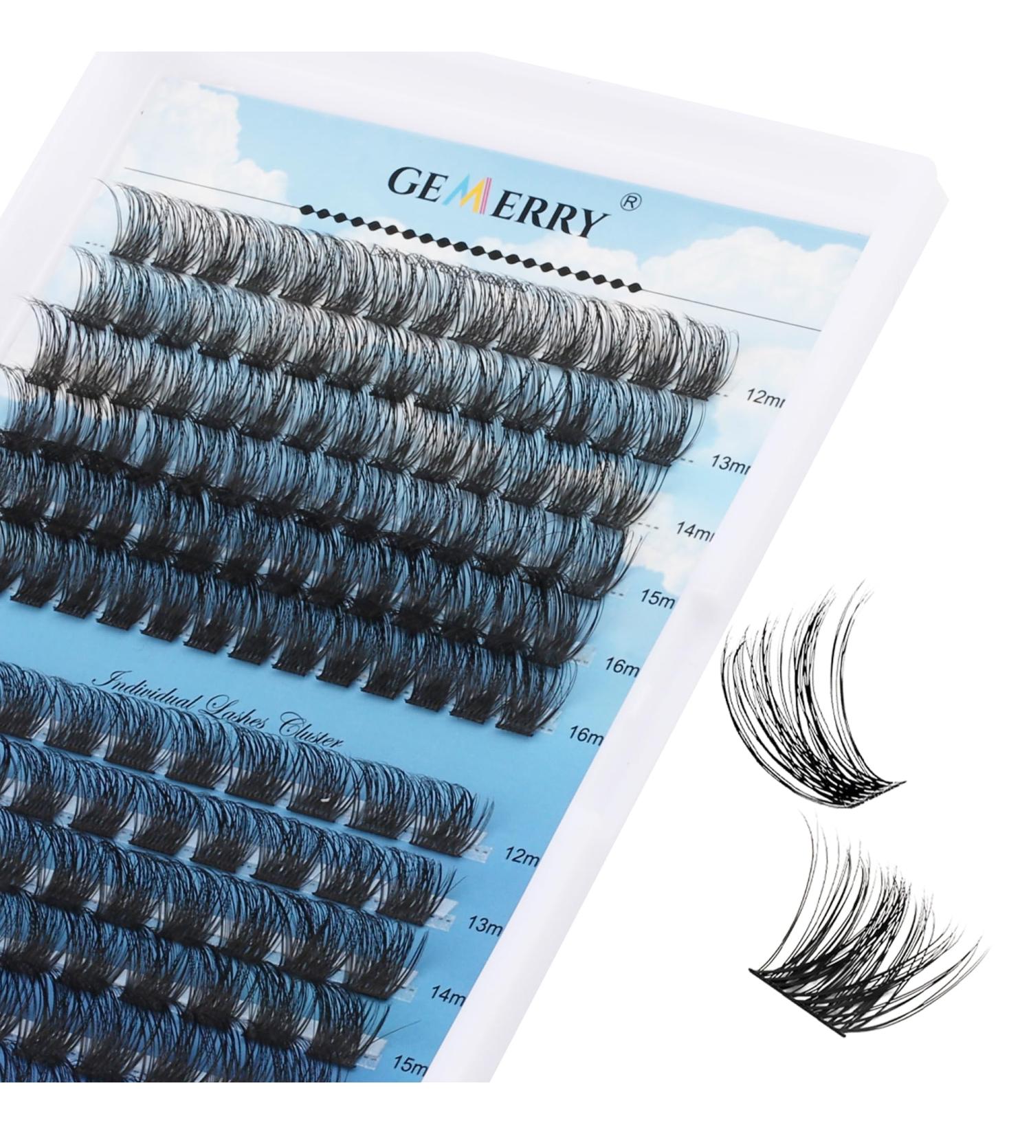 Gemerry Cluster Eyelash Extensions 144pcs, C3/C9 D Curl 12-16mm Mix Ribbon Lashes, Wide Stem Natural DIY Lash Extensions - Buy Online on GoSupps.com