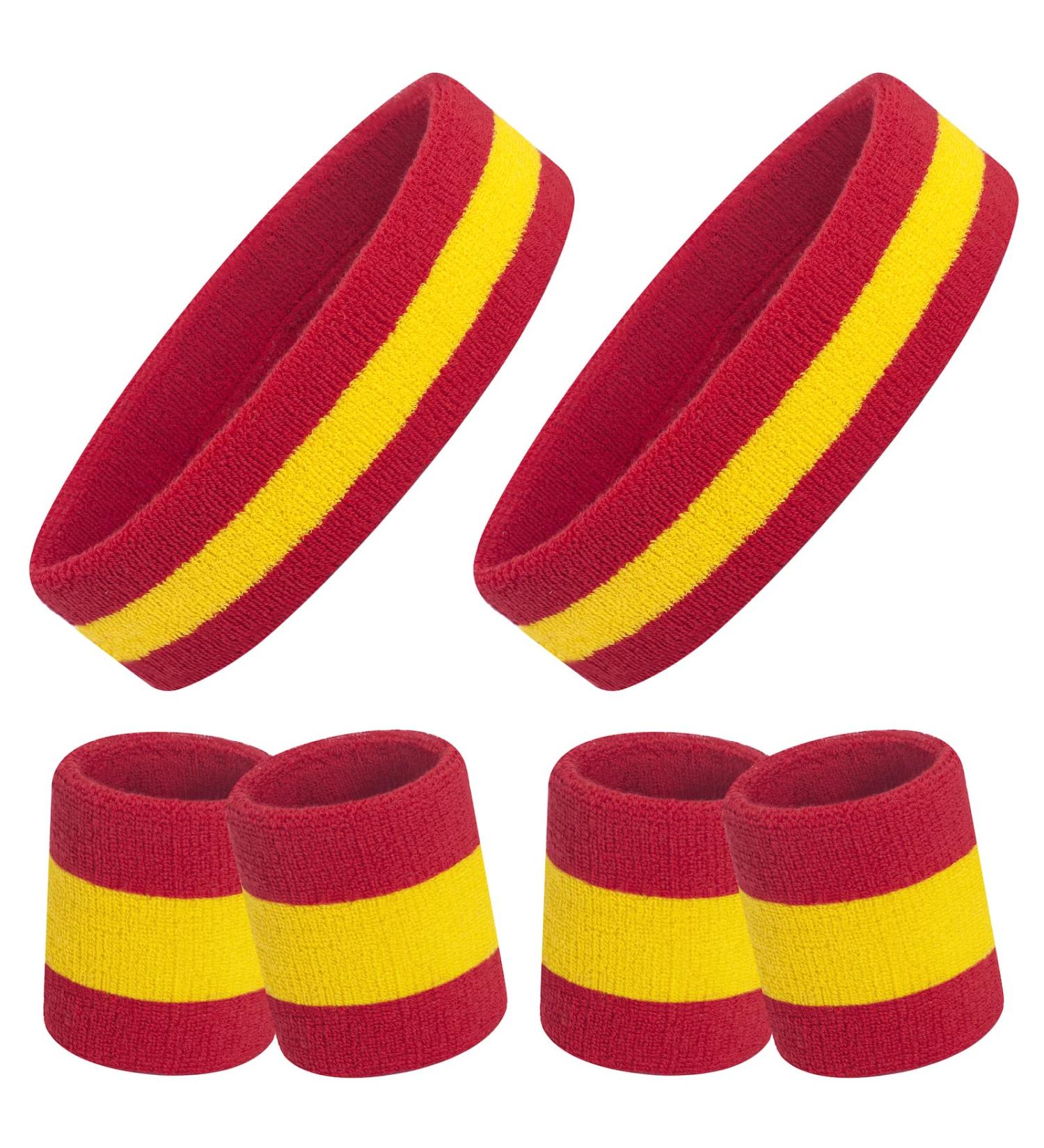ONUPGO 6-Piece Sweatbands Set for Gym & Sports - 2 Headbands & 4 Wristbands for Workout, Yoga, Football, Basketball - Red/Yellow/Red - Buy Online on GoSupps.com