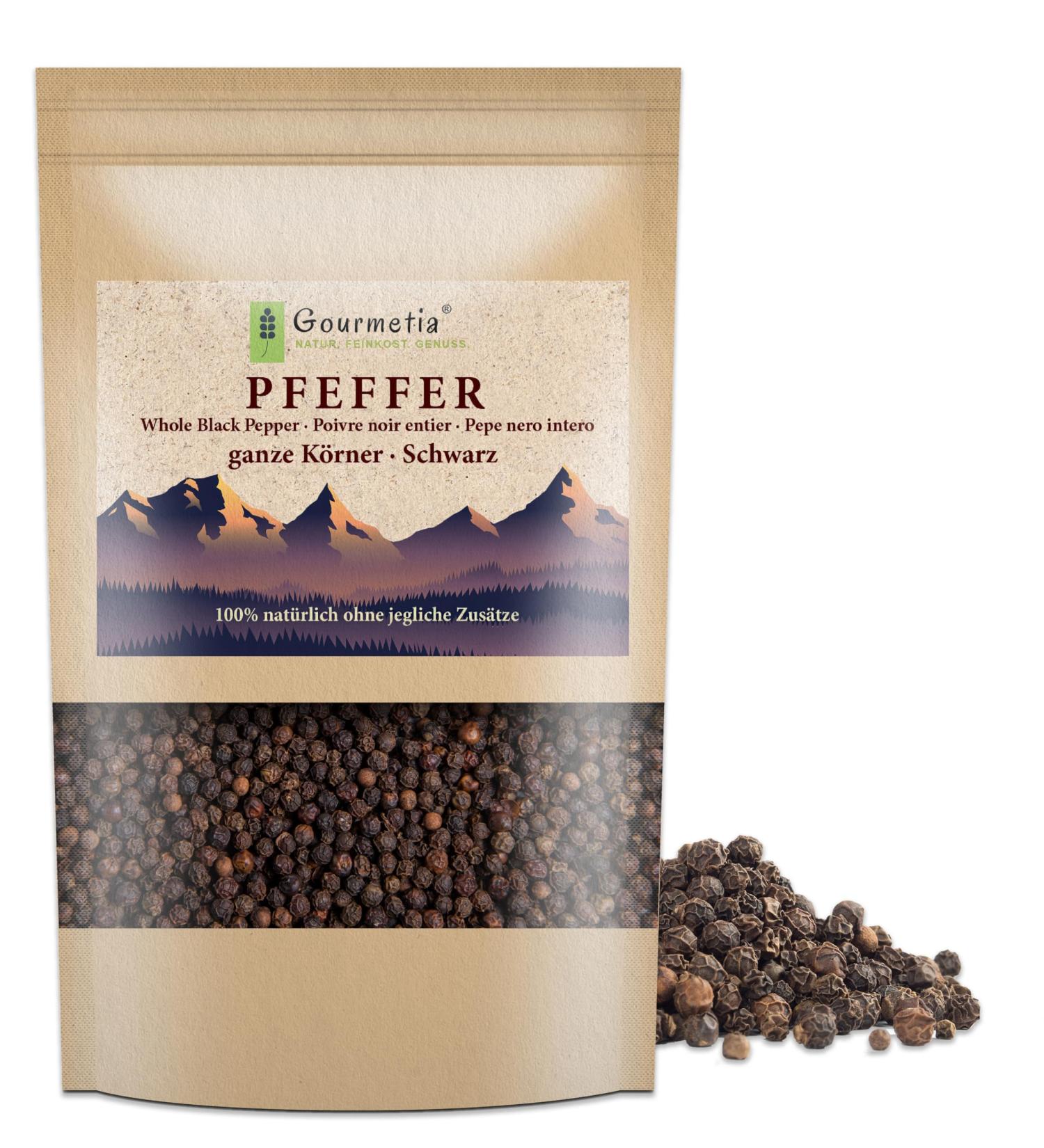 Gourmetia Black Pepper Whole 400g - 100% Natural | Premium Quality Spice for International Shipping - Buy Online on GoSupps.com