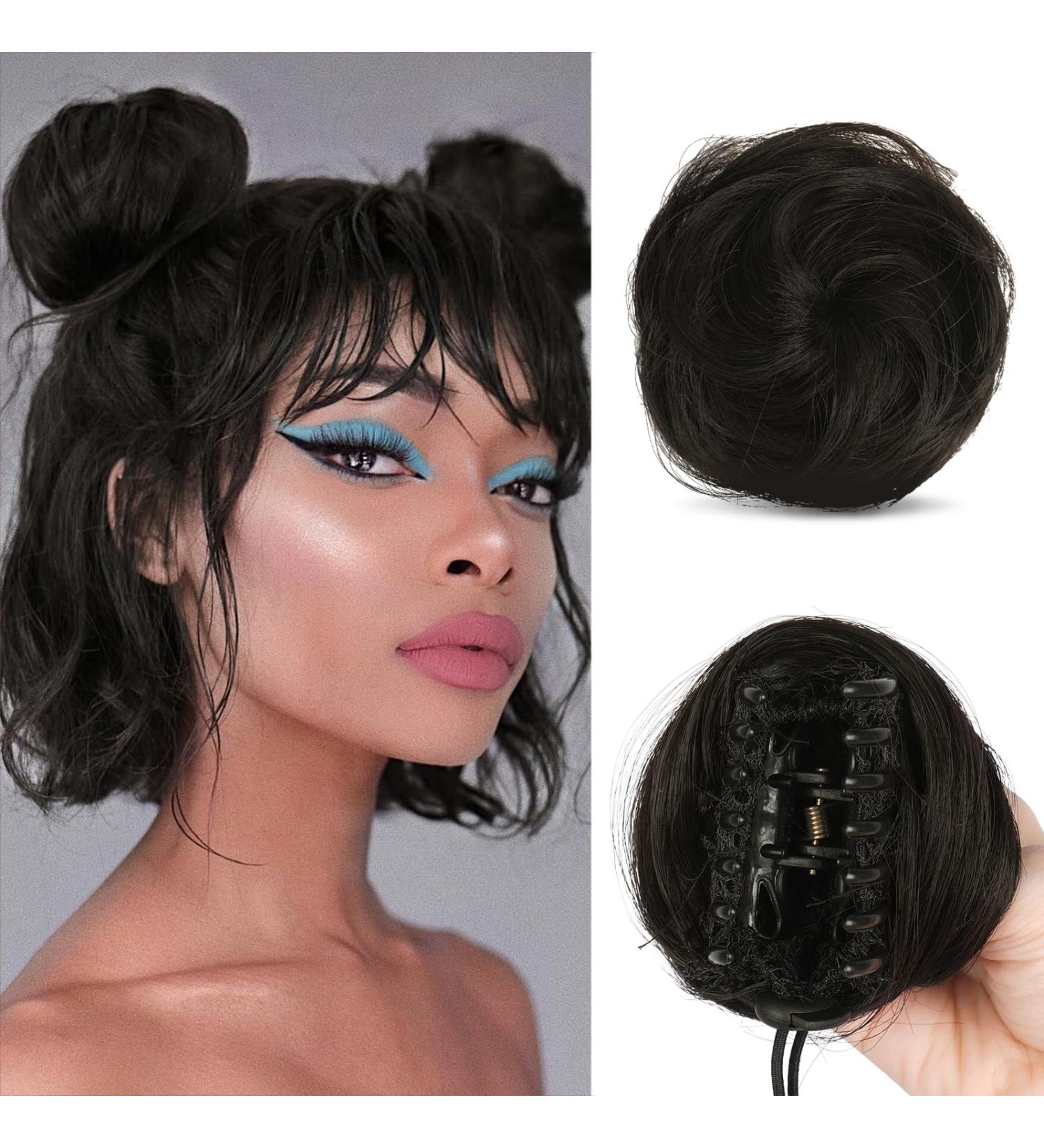 Sofeiyan Mini Claw Clip Hair Bun Extension - 2PCS Synthetic Wig Accessory for Women in Darkest Brown to Black - Buy Online on GoSupps.com