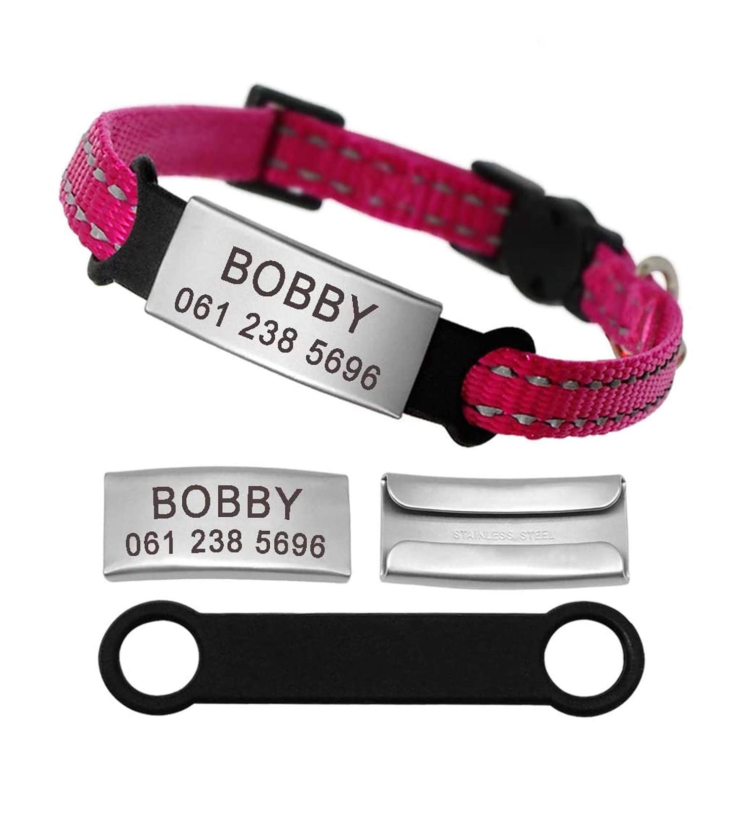 Didog Reflective Cat Collar with ID Shield - No Noise Sliding Engraving for Kittens & Small Dogs - Pink/Hot Pink XXS (14-20cm) - Buy Online on GoSupps.com