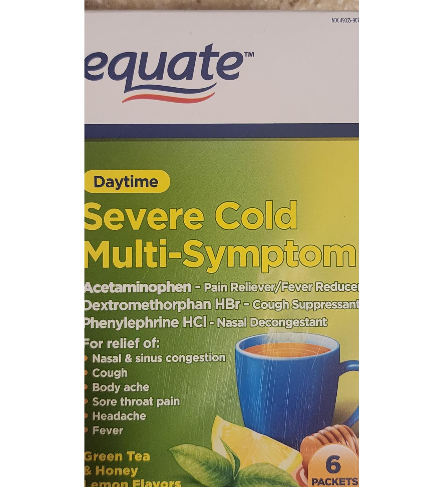 Equate Daytime Severe Cold Multi-Symptom Green Tea Honey Lemon 6 Little Packets - Buy Online on GoSupps.com