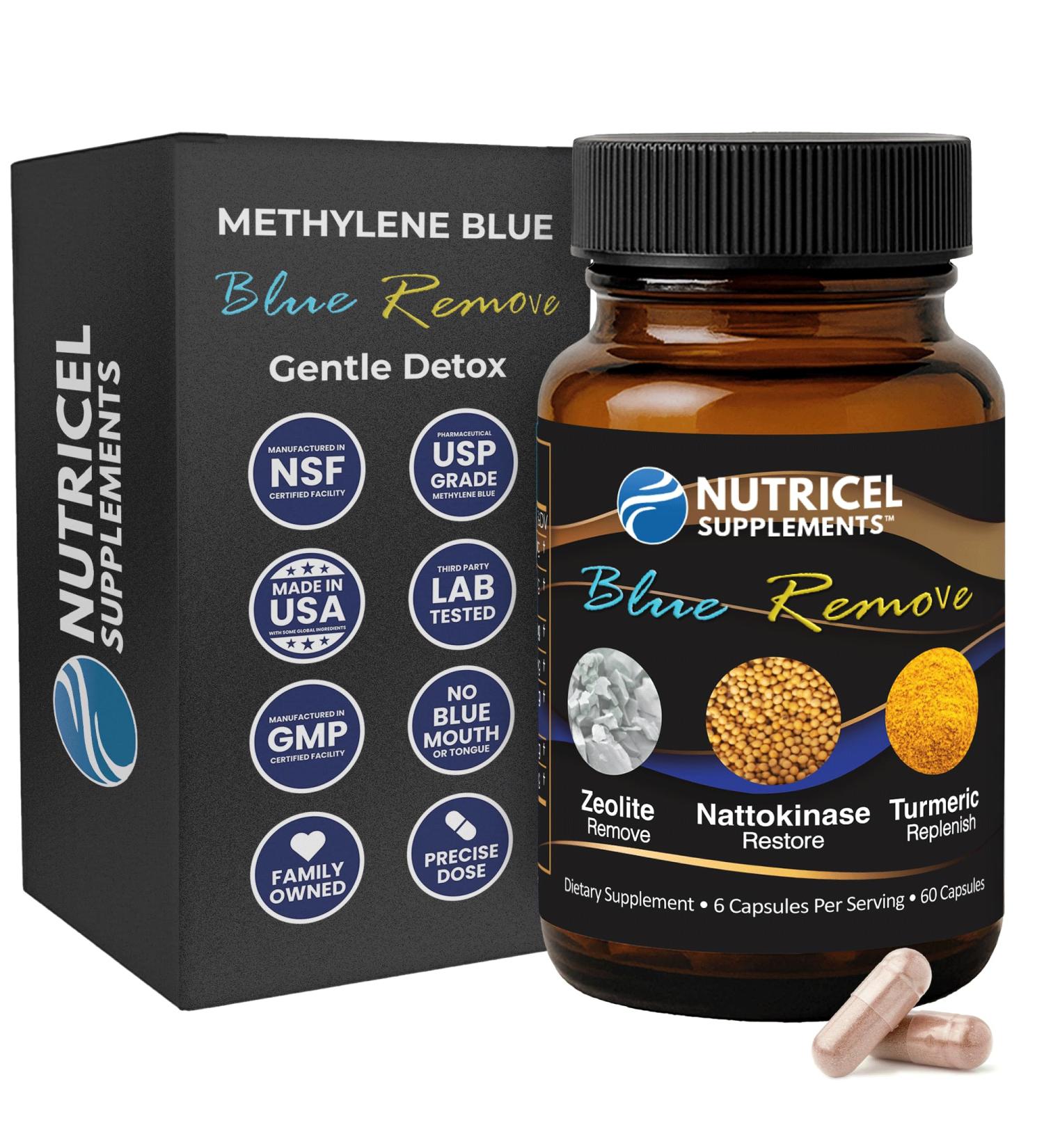 Nutricel Methylene Blue Capsules with Micronized Zeolite Nattokinase (Non-GMO) Turmeric Bromelain and NAC - Trusted Made in America Brand - 18mg (USP Reference Compliant) Third Party Tested (60ct) - Buy Online on GoSupps.com