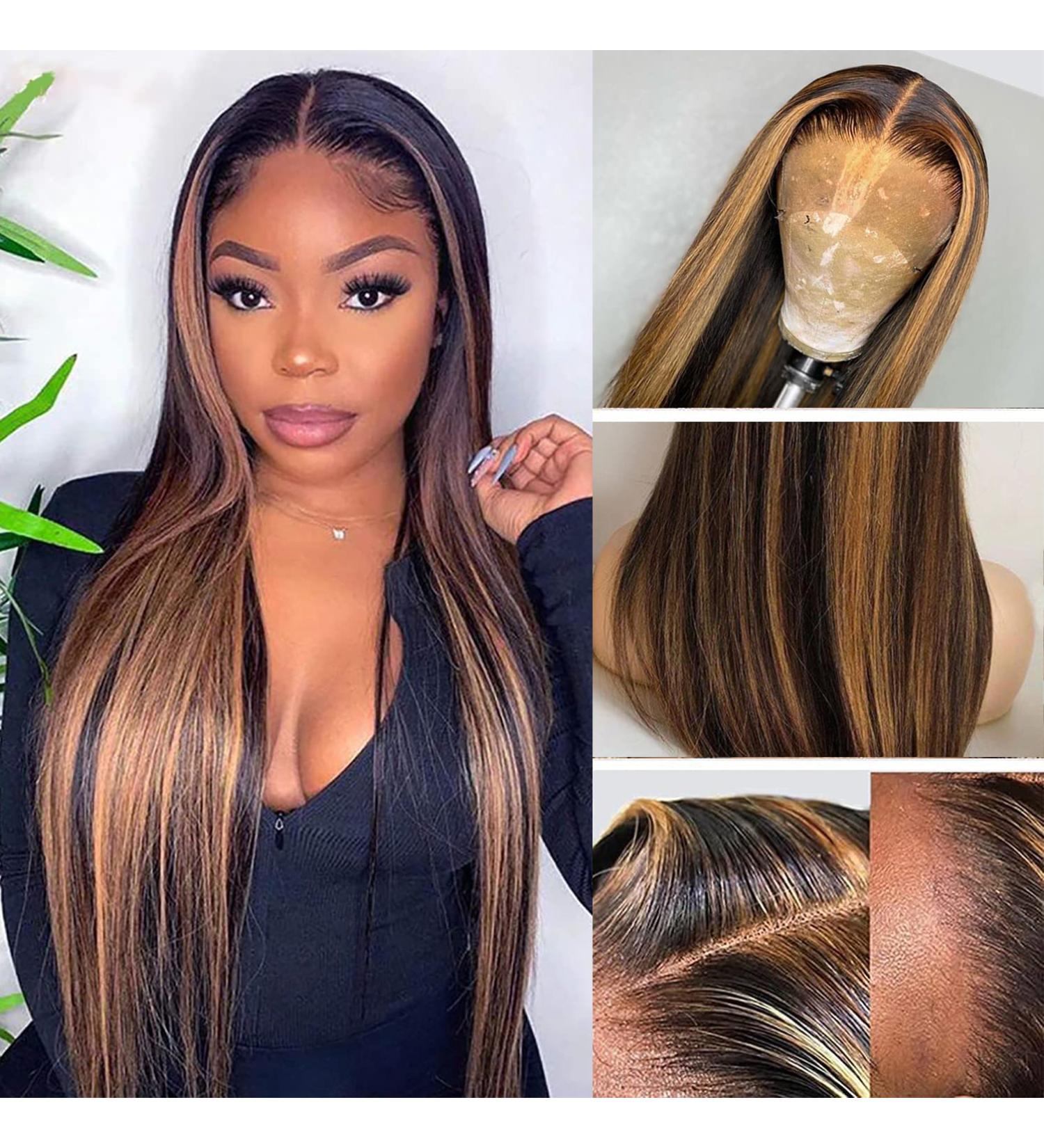 P4/30 Blonde to Brown Ombre T Part Wig | 16 Inch Straight Lace Front Human Hair Wig | Pre Plucked with 150% Density - Buy Online on GoSupps.com