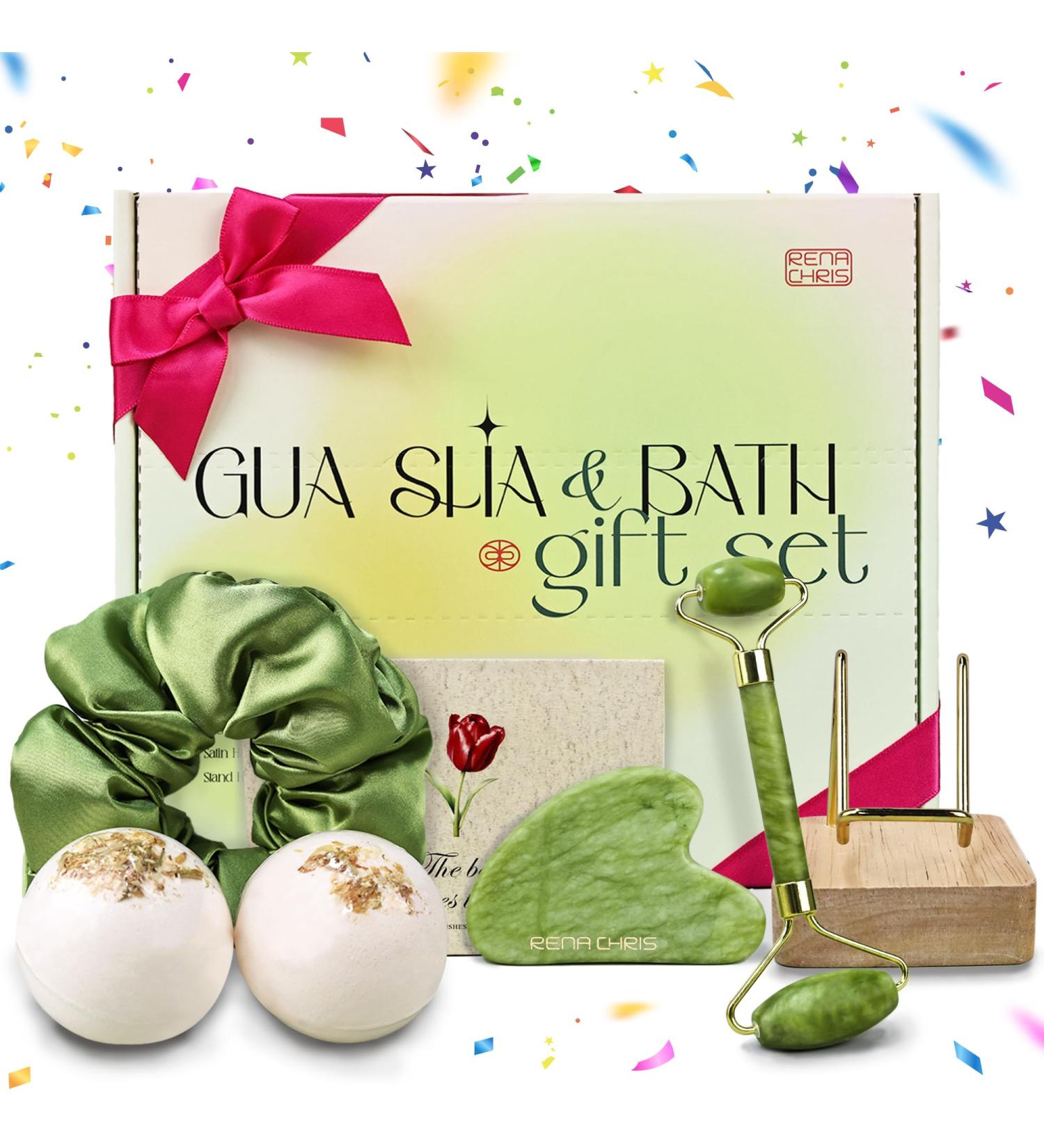 Rena Chris Gua Sha Facial Tool & Face Roller Set | Spa Basket for Skin Care & Daily Routine | Best Face Massager for Puffiness & Relaxation - Buy Online on GoSupps.com