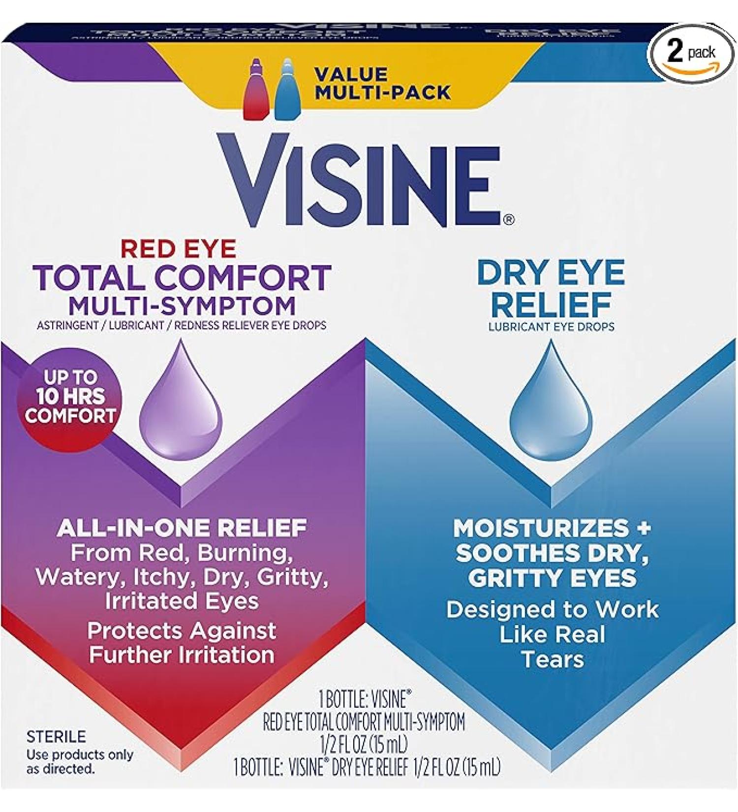 Visine Red Eye Total Comfort Multi-Symptom & Dry Eye Relief Lubricant Eye Drops, 2 Items - Buy Online on GoSupps.com