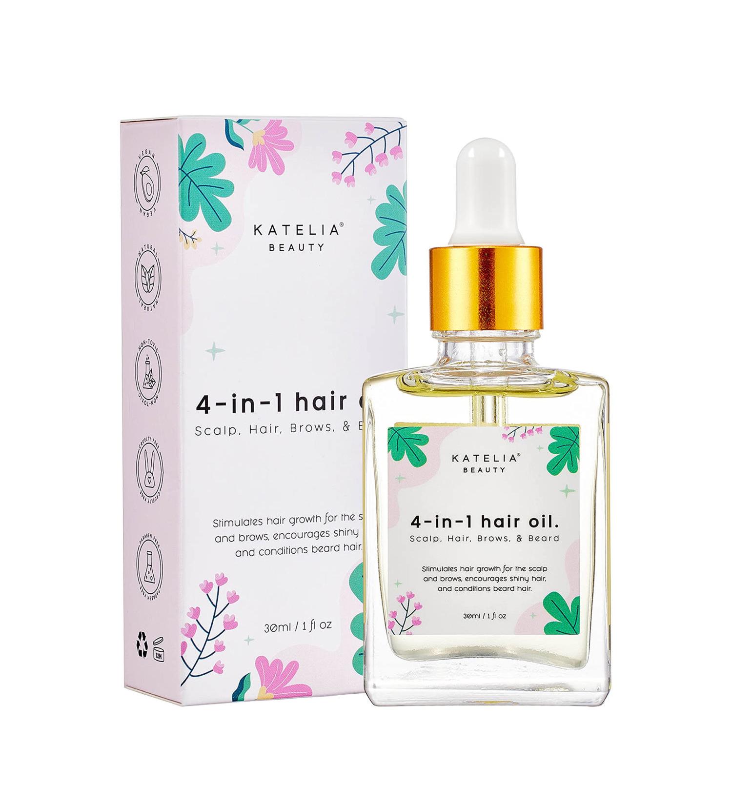 4-in-1 Katelia Beauty Hair Treatment Oil | Nourishing Scalp Hair Brow & Beard Growth | Anti-Hair Loss - 30 ml - Buy Online on GoSupps.com