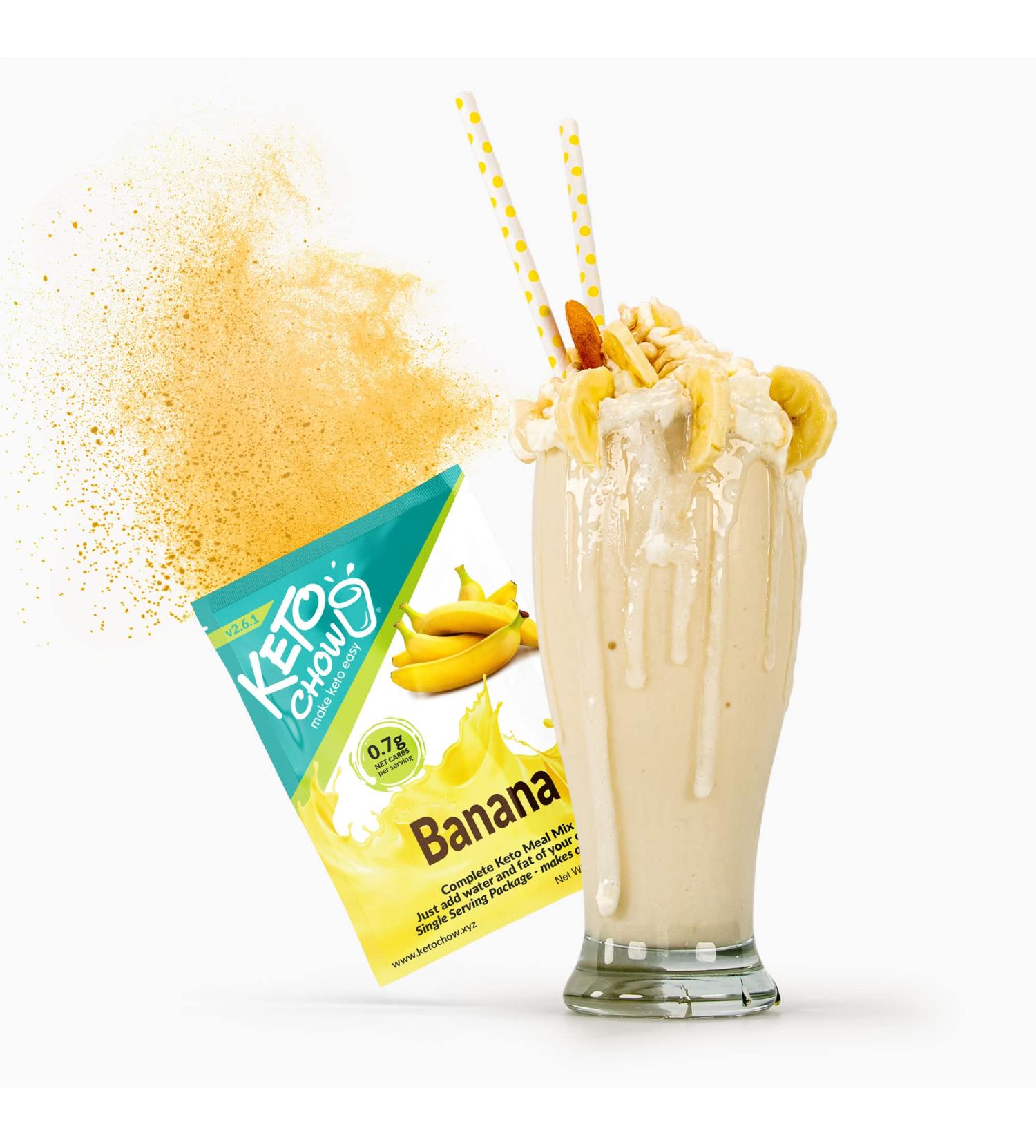 Keto Chow Banana Meal Replacement Shake Powder - Protein Rich, Low Carb, Delicious Meal Substitute - Single Meal Sample 1.6 oz - Buy Online on GoSupps.com