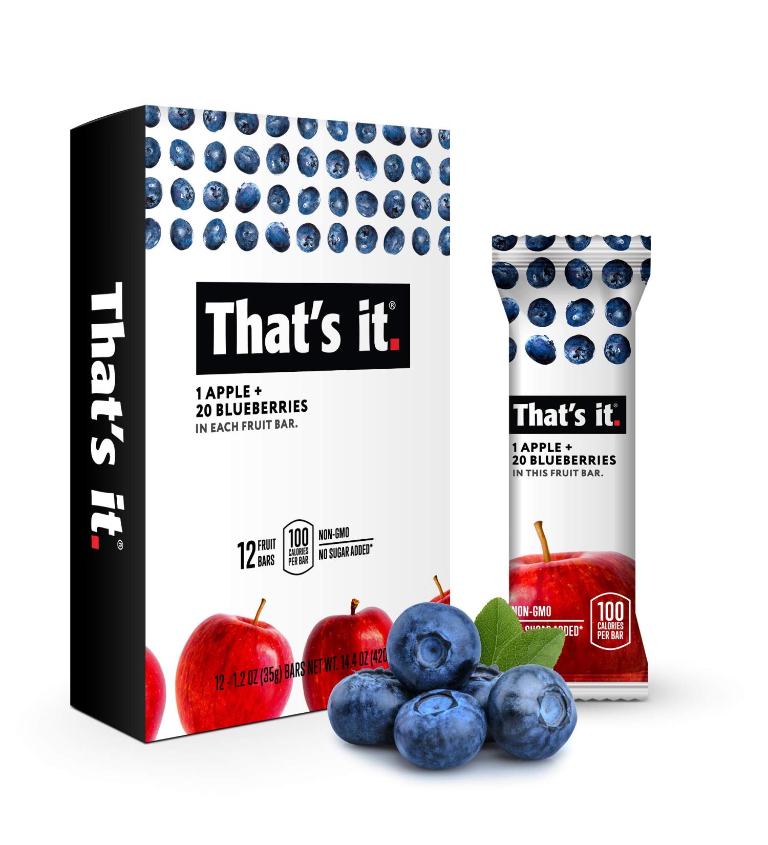 Apple Blueberry Fruit Bar | High Fiber Vegan Snack | Gluten Free Paleo | Non GMO | No Sugar Added | Energy Food (12 Pack) - Buy Online on GoSupps.com
