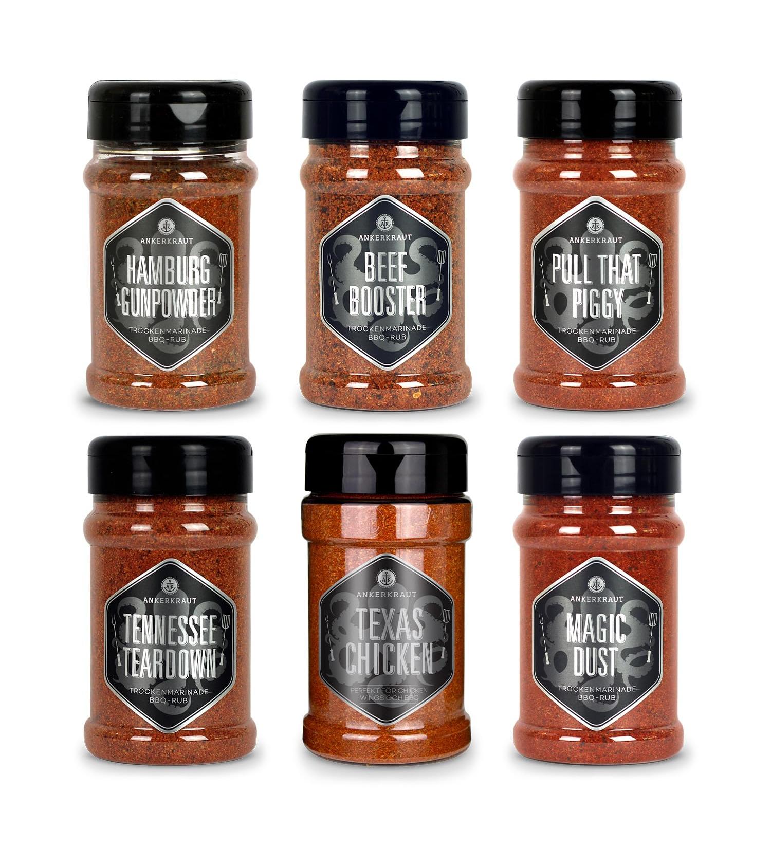 Ankerkraut BBQ Rub Set - 6 Flavorful Shakers for Grilling Enthusiasts | Aromatic BBQ Spices for Perfect Grilled Dishes - Buy Online on GoSupps.com