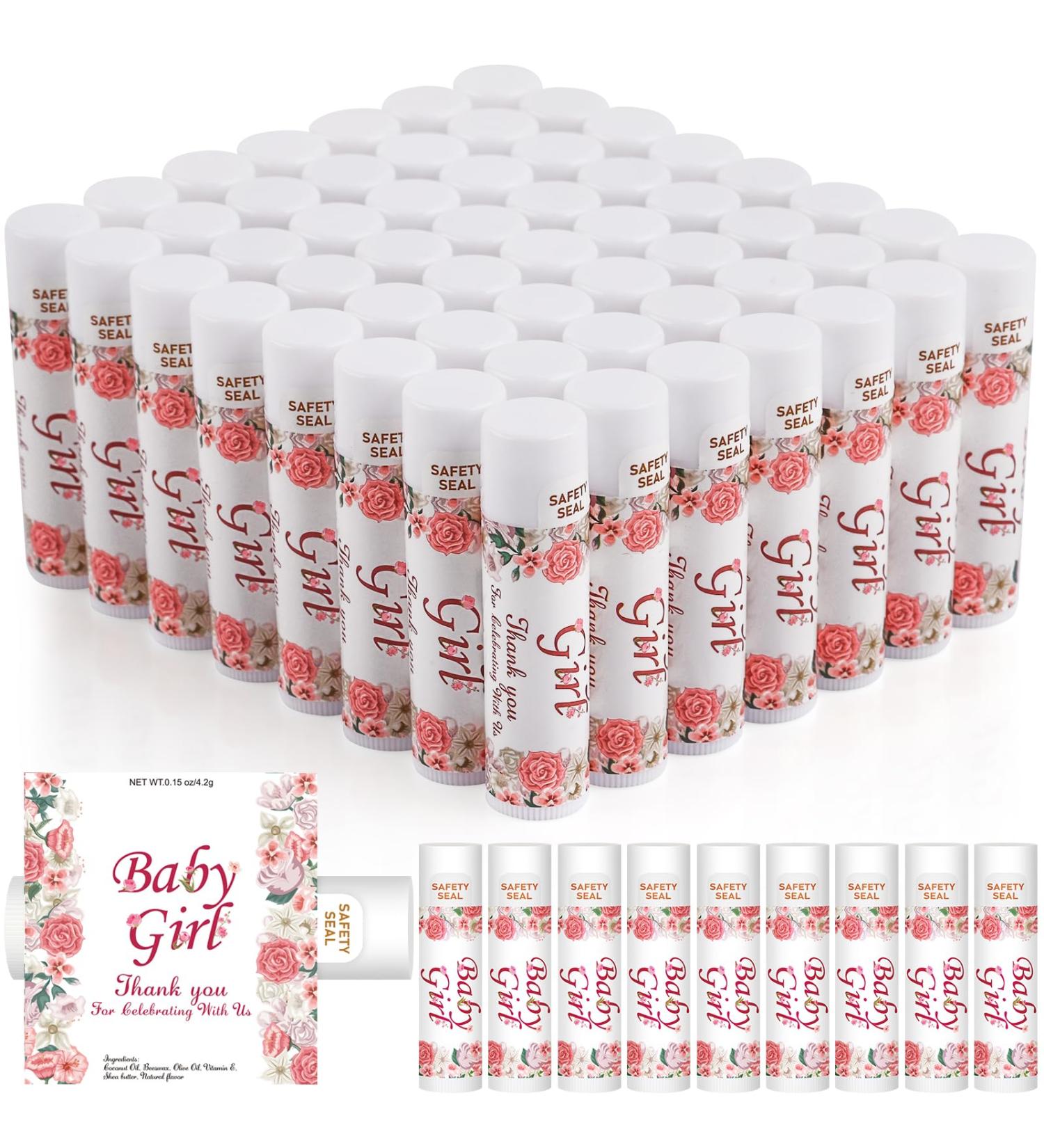 DMSKY Lip Balm Bulk 60 Pcs Baby Shower Party Favors For Girl Gender Reveal Party Favors (BABY GIRL) Thank You Gift for Guests Girl-1