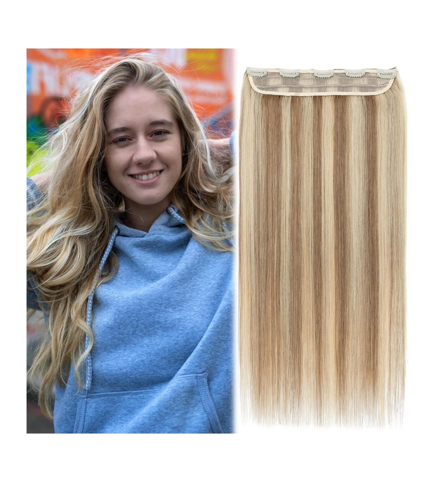 Hair Extensions Hair Clip In Hair Extensions Real Human Hair One Piece Hair Extensions One Piece Clip in Hair Extensions for women Straight Hair with 5 Clips (Highlight Color #8/613) Hair Pieces(24 In 24 Inches 120g/Set - Buy Online on GoSupps.com