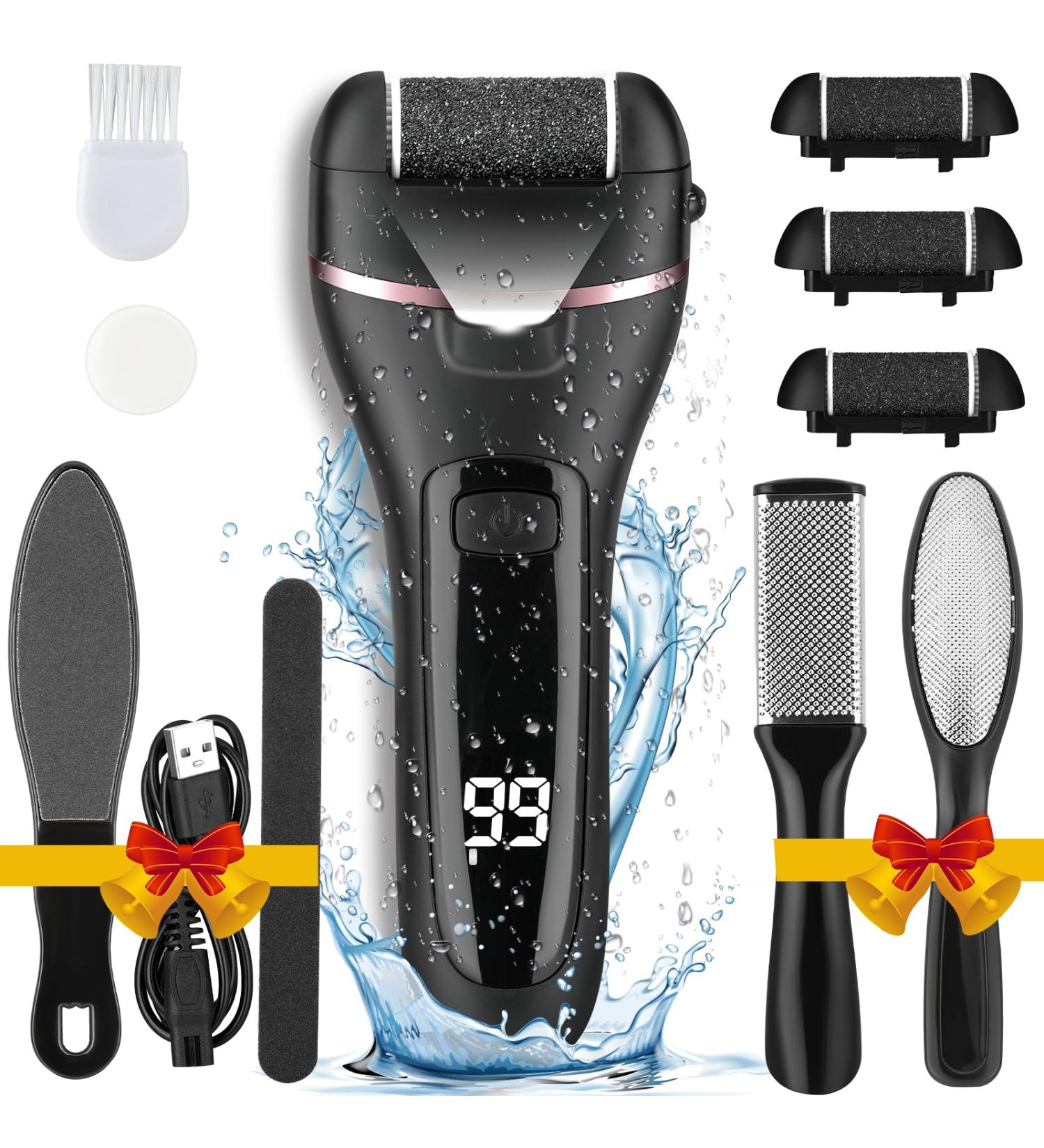 Yooikeey Electric Foot Callus Remover - 16 in 1 Pedicure Kit for Dead Skin & Cracked Heels | 2 Speed Electric Foot Scrubber with 3 Roller Heads - International Shipping - Buy Online on GoSupps.com