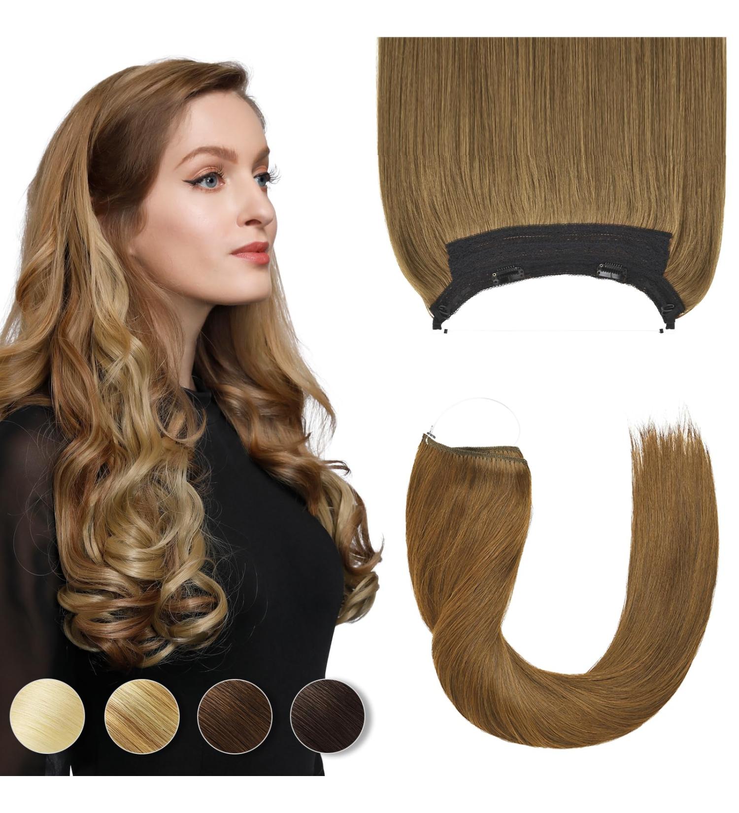 Yamel Invisible Wire Hair Extension Human Hair with Clips Light Brown 10 Inch Fish Line 1 Piece Real Human Hair Secret Extensions - Buy Online on GoSupps.com