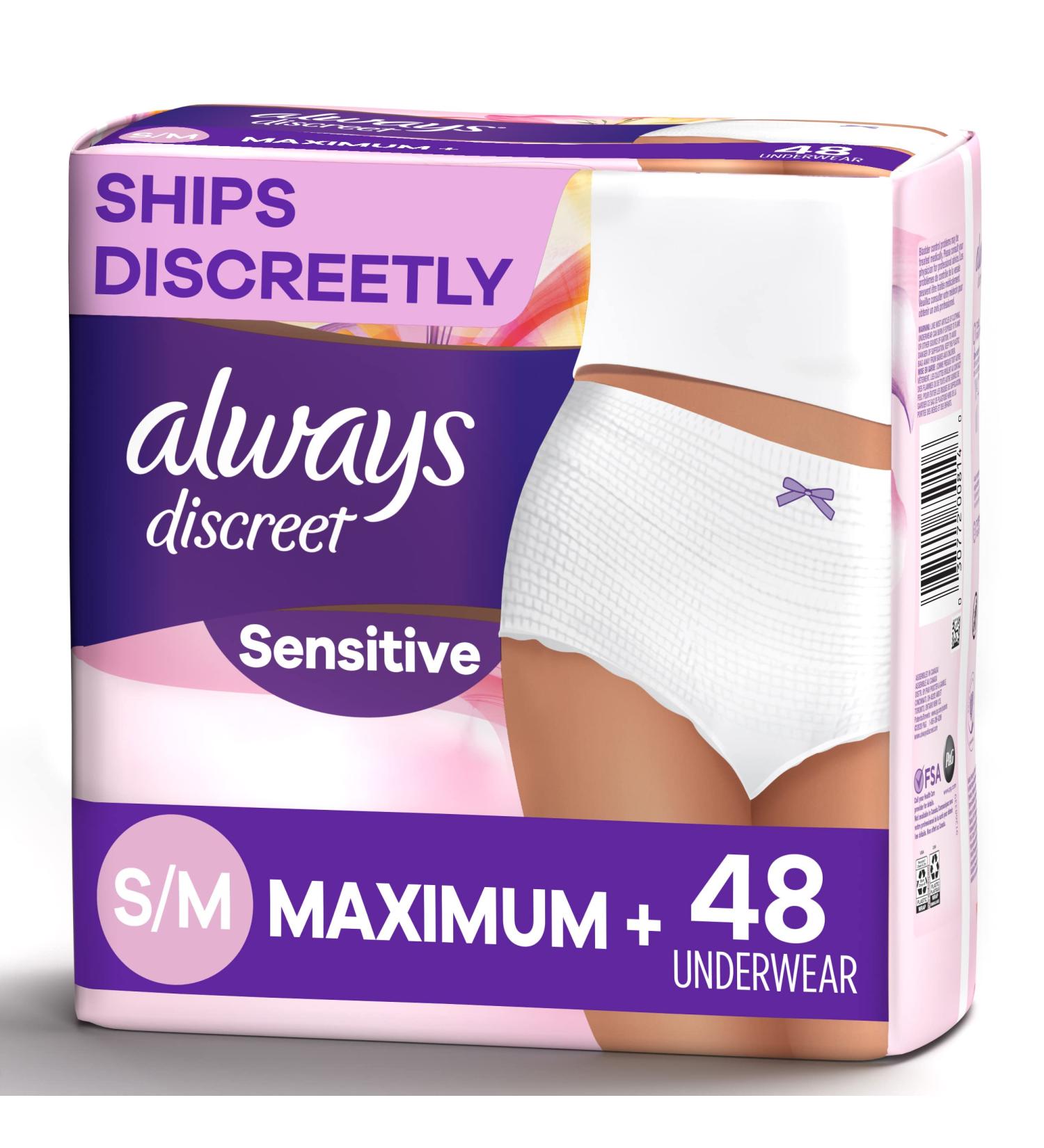 Always Discreet Sensitive Skin Underwear S/M Maximum Plus 48ct | Fragrance-Free, Small/Medium (Pack of 48) - Buy Online on GoSupps.com