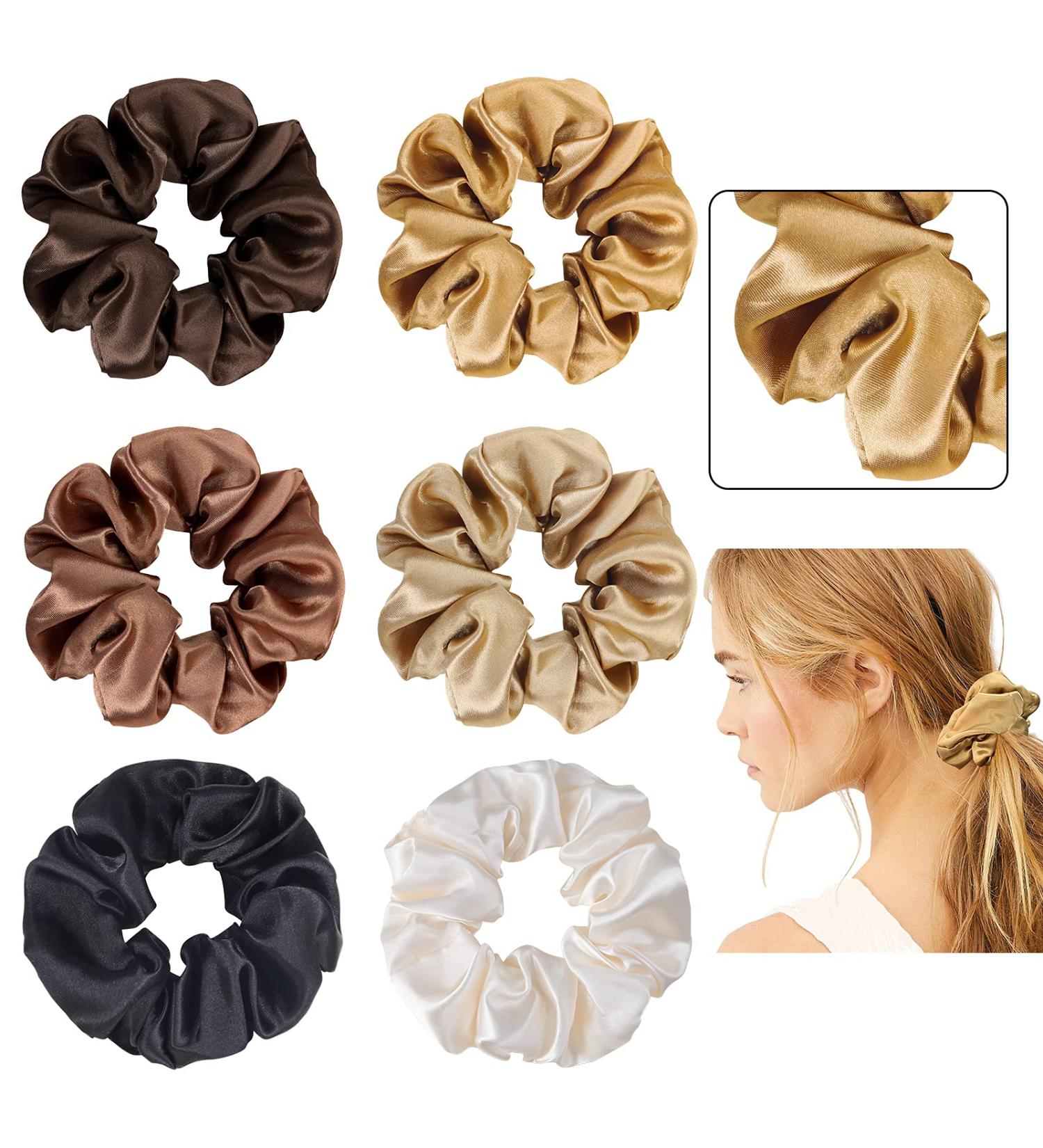 6 Pack Satin Hair Scrunchies - Soft Hair Ties for Frizz Prevention - Multicolor Hair Accessories Gift for Women and Girls - Buy Online on GoSupps.com