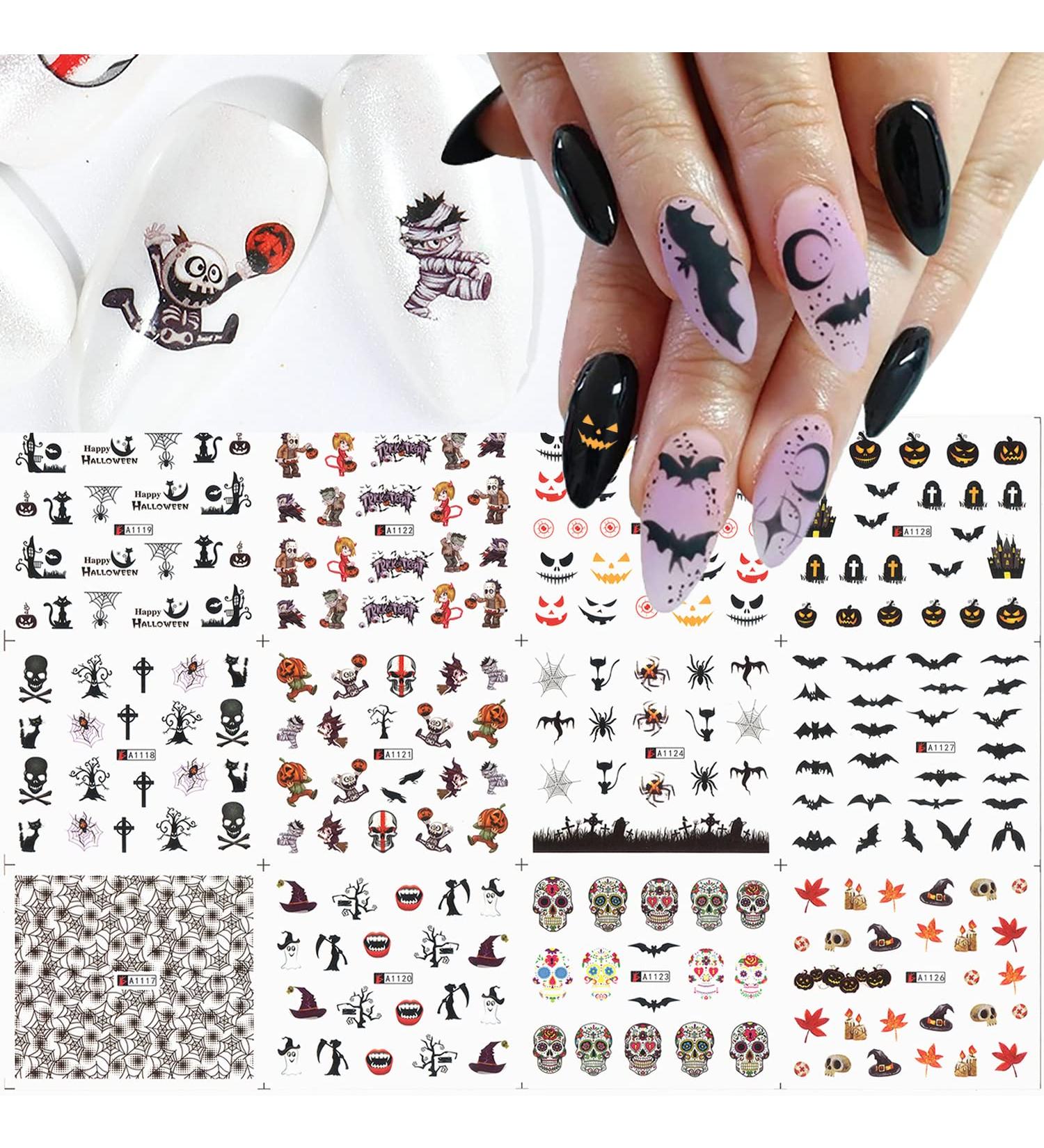 Buy Halloween Nail Art Stickers - Ghost Bat Sugar Skull & Spider Web Designs for DIY Manicure | International Shipping - Buy Online on GoSupps.com