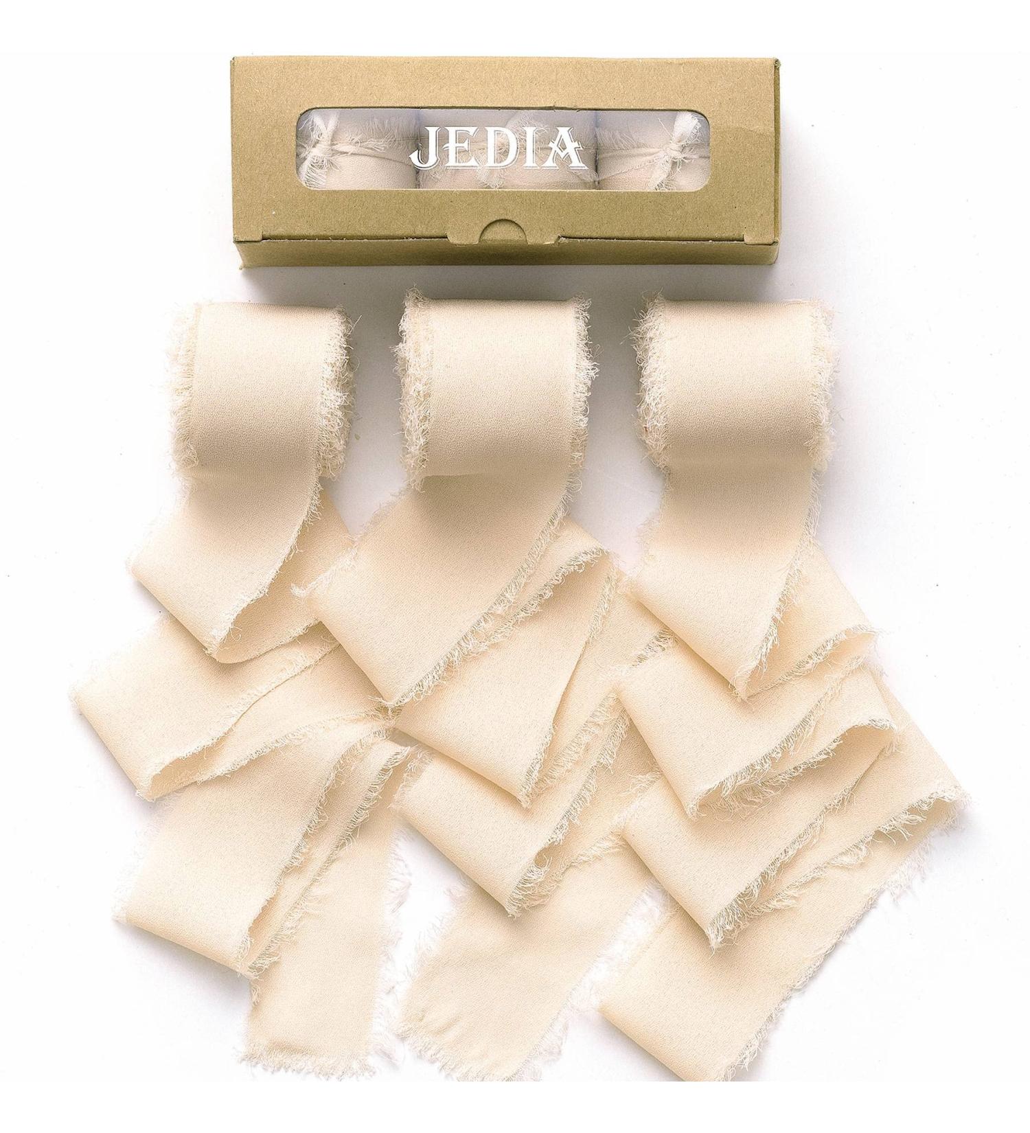 JEDIA Chiffon Ribbon Set for Gift Wrapping & Wedding Decor - 3 Rolls Champagne Beige Ribbon - 1.5 x 7Yd per Roll - Ideal for Bouquets, Invitations & DIY Crafts - Buy Online on GoSupps.com