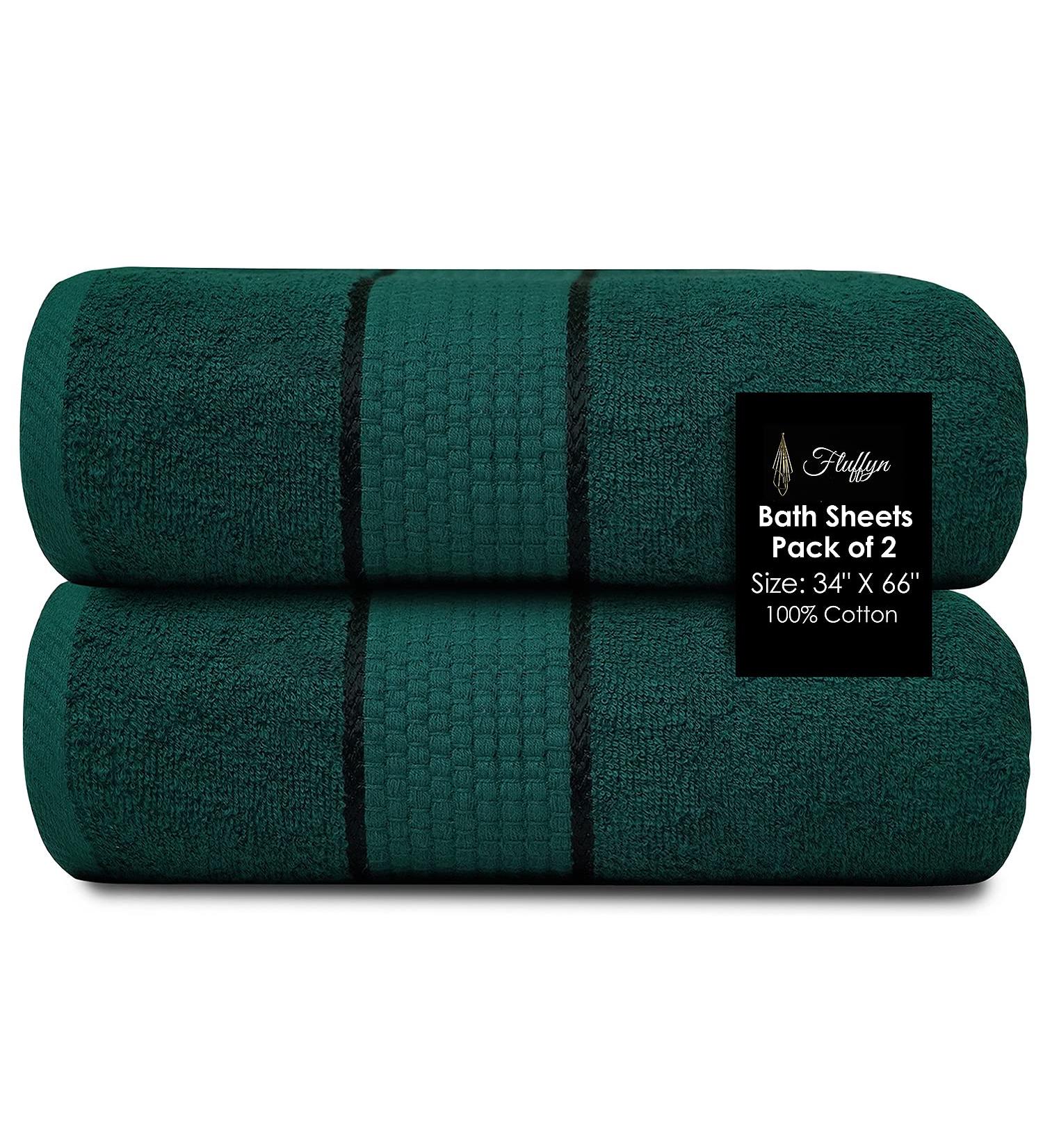 Fluffy 100% Cotton Dark Green Bath Sheets Set of 2 - Eco-Friendly, Super Soft & Highly Absorbent - Oeko-Tex Certified - 34 x 66 Inches - Buy Online on GoSupps.com