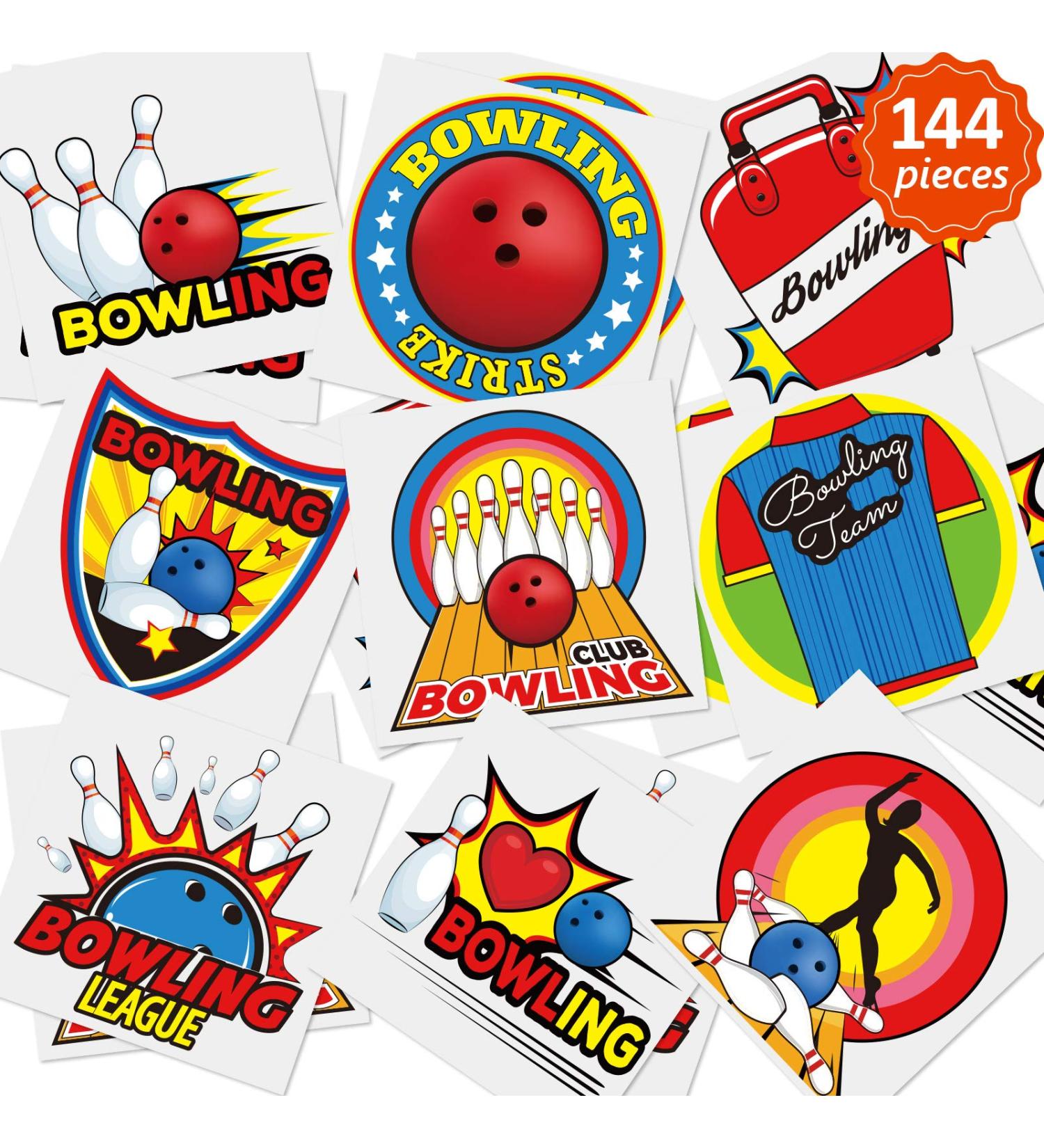 144pc Bowling Themed Waterproof Temporary Stickers - Party Decoration Supplies for Kids & Adults - 9 Styles - Buy Online on GoSupps.com