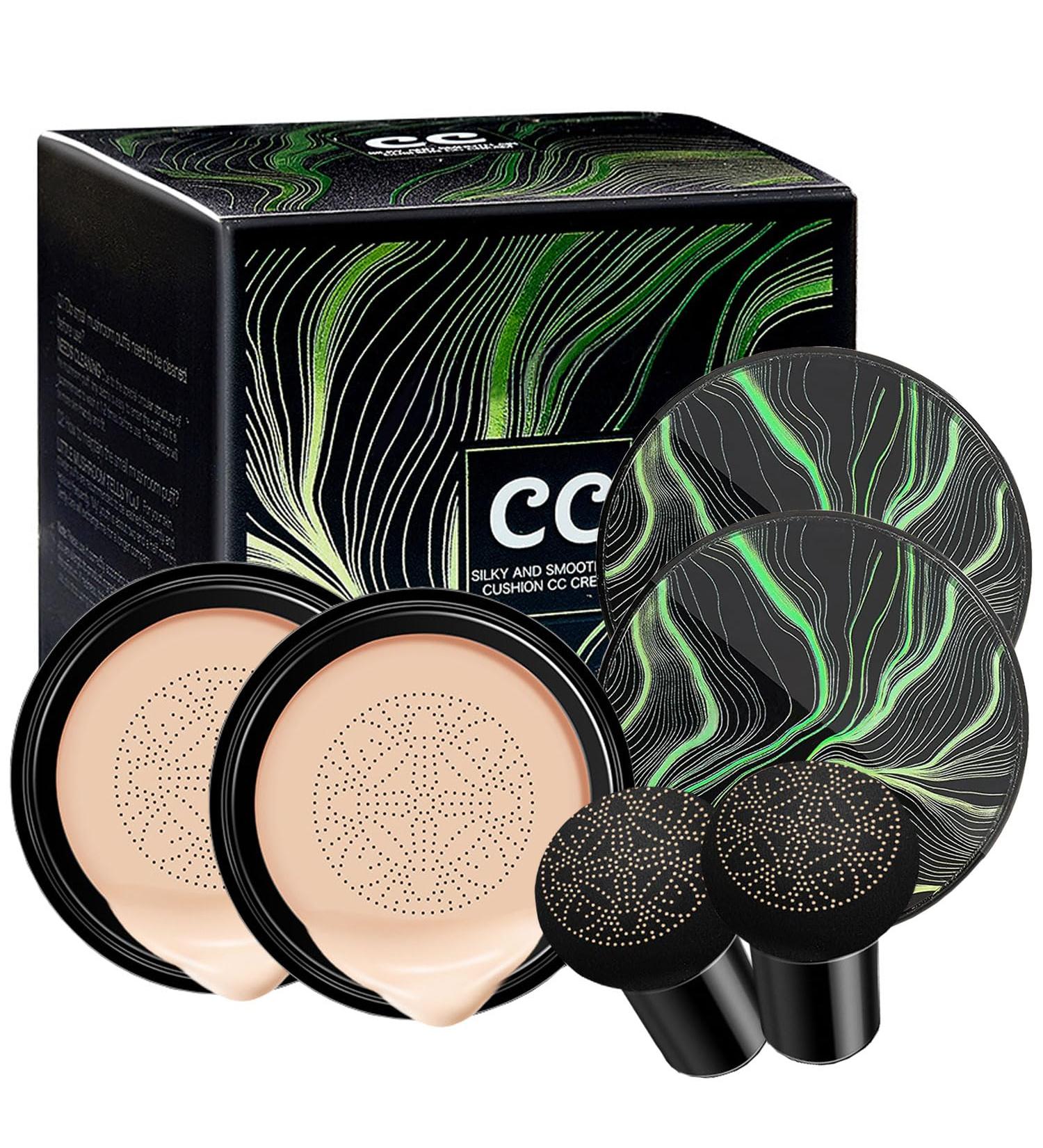 2PCS Mushroom Head Air Cushion CC & BB Cream | Long-Lasting Moisturizing Concealer & Makeup Base | Easy Application with Mushroom Sponge - Natural Finish - Buy Online on GoSupps.com
