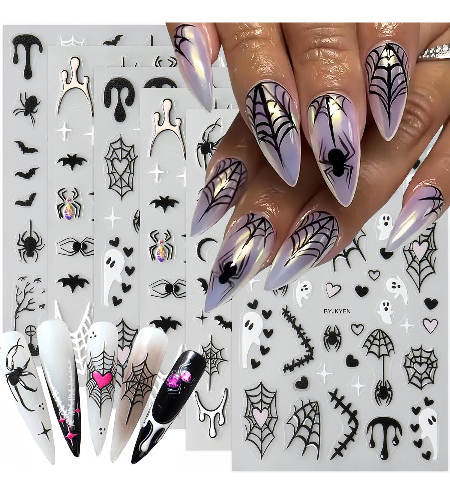 Spider Ghost Bat Nail Stickers - 8 Sheets Halloween Nail Art Decals | Self-Adhesive Bat Ghost & Spider Designs for DIY Manicure | Perfect for Holiday Nail Art - Buy Online on GoSupps.com
