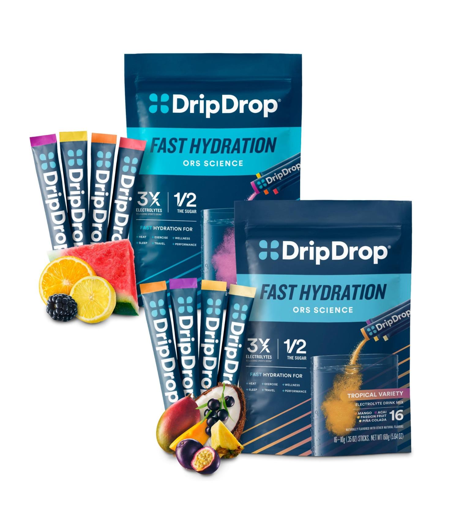 DripDrop Hydration - Electrolyte Powder Packets - Pi a Colada Mango A a Passion Fruit Watermelon Berry Lemon Orange - 32 Count - Buy Online on GoSupps.com