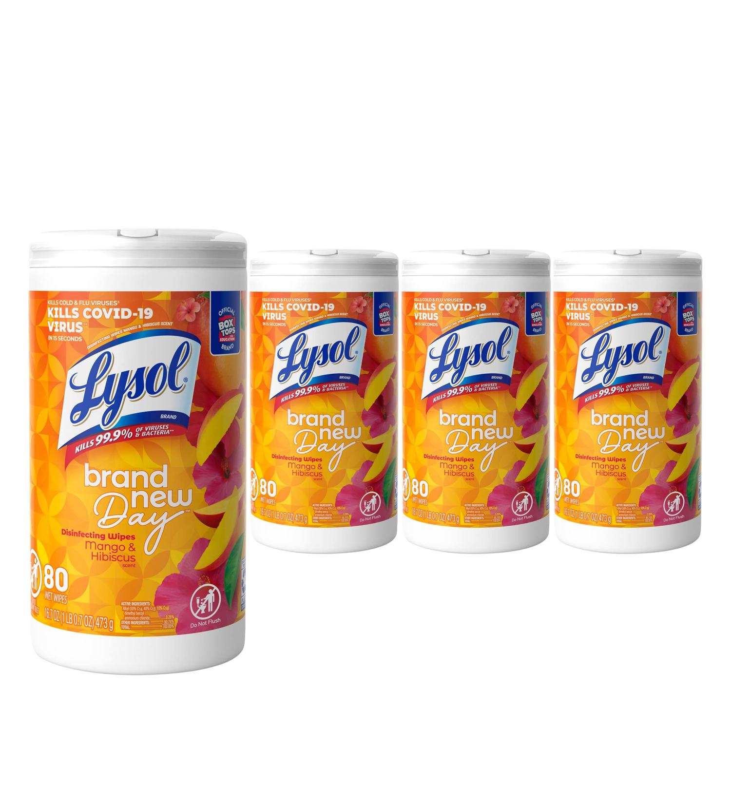 Lysol Mango & Hibiscus Disinfectant Wipes - 80 Count, Pack of 4 | Multi-Surface Cleaning and Disinfecting - Buy Online on GoSupps.com