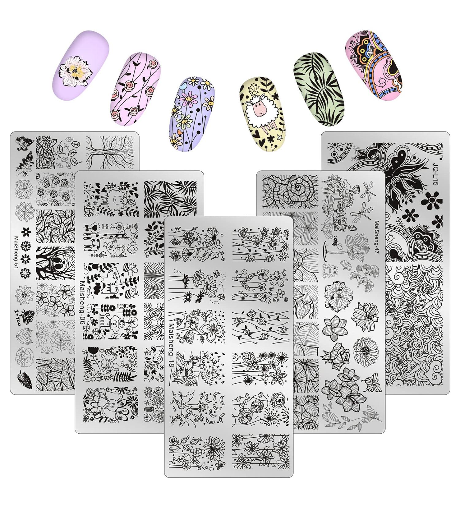 Niceneeded 5Pcs Nail Art Stamps - Flower & Leaf Stamp Kit for DIY Nail Decoration | Perfect for Women & Girls - Buy Online on GoSupps.com
